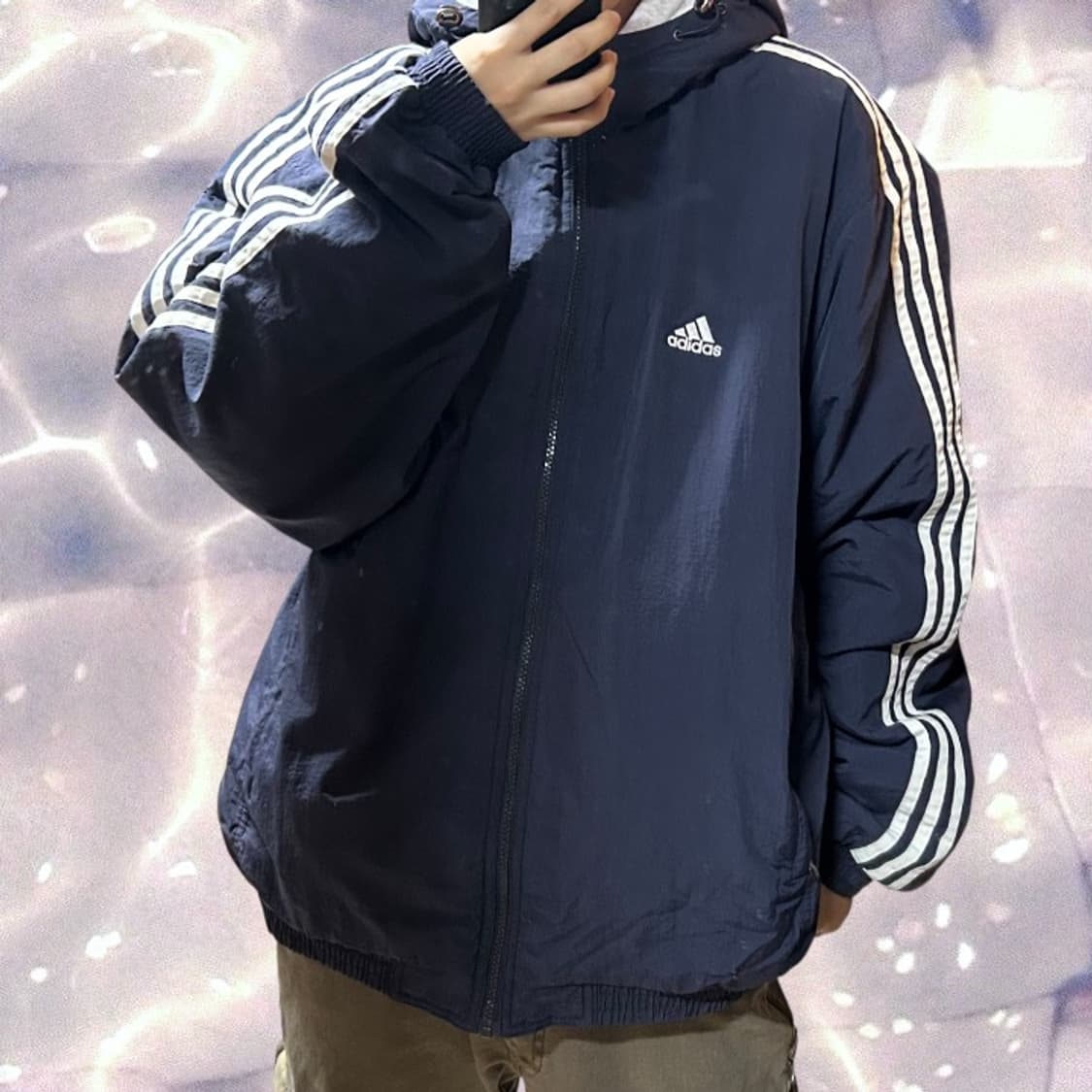 아디다스 올드스쿨 오버핏 패딩 점퍼 후드 누빔 자켓 네이비 110 (XX 상품이미지1