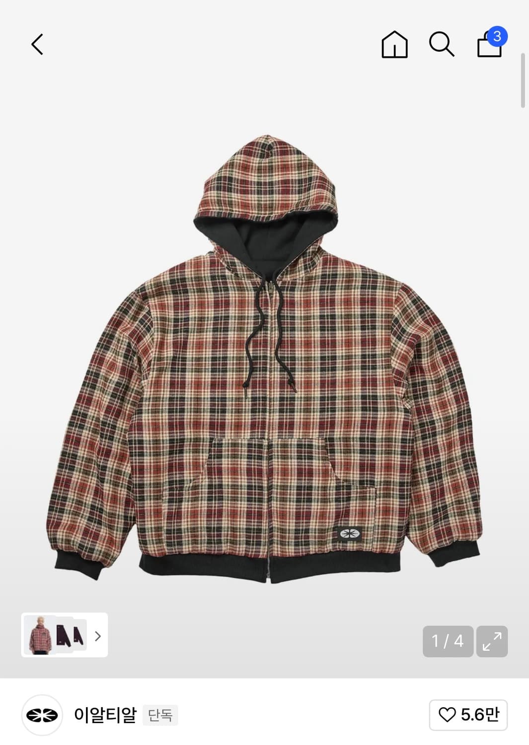 Reversible Hoodie Zip-Up Check Red 상품이미지1