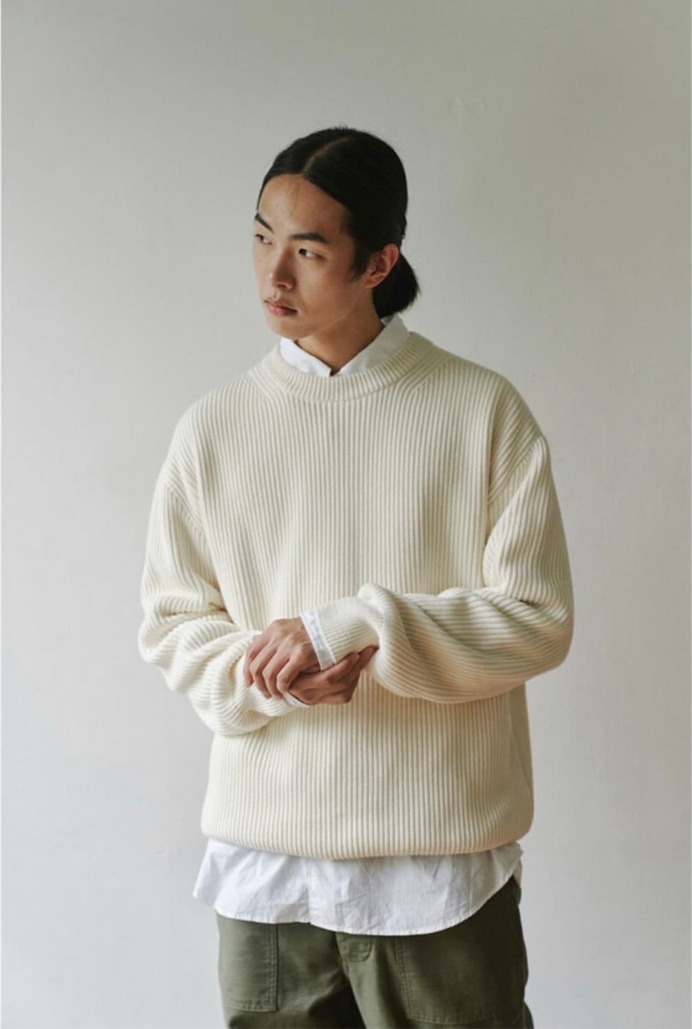 [스테디에브리웨어] 크루넥 코튼 립 니트 샌드베이지 2사이즈 상품이미지1