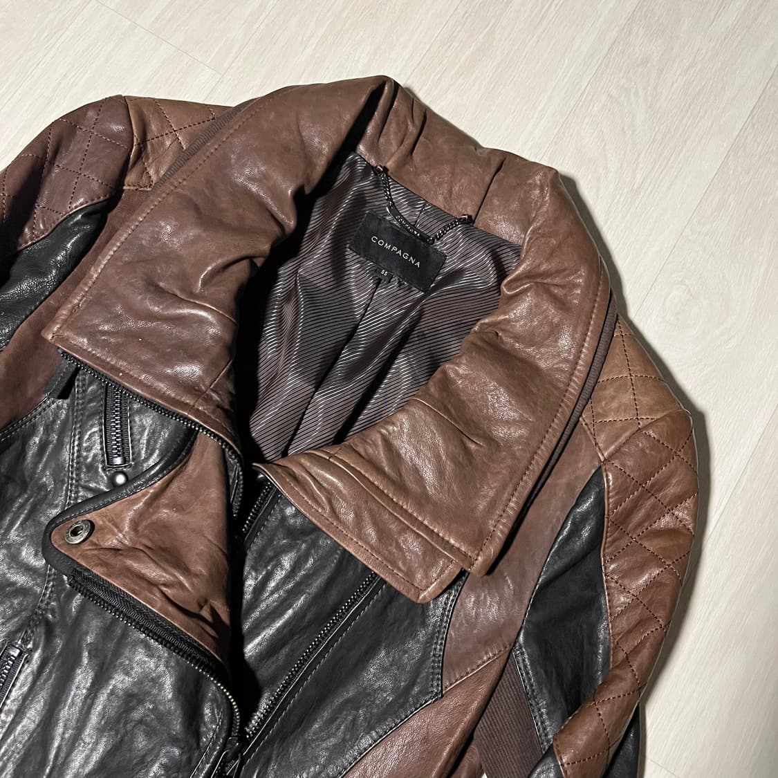 Leather . 믹스컬러 스터드 램스킨 자켓 상품이미지6