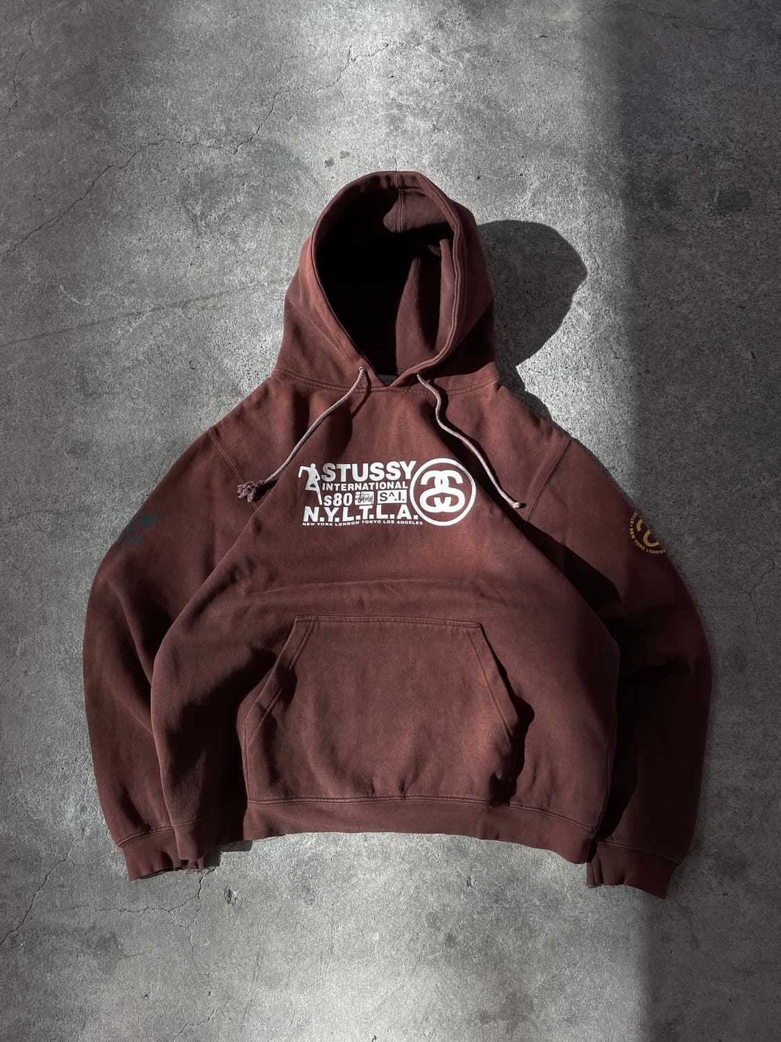 00s Stüssy Faded Brown hoodie 상품이미지5