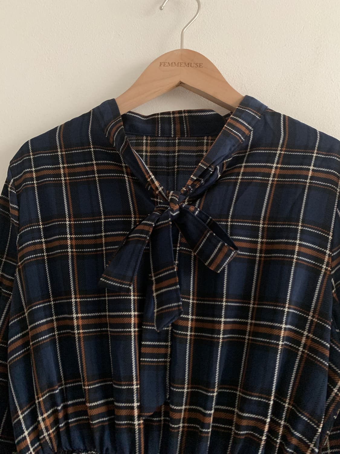 Check Ribbon Neck Dress 상품이미지3