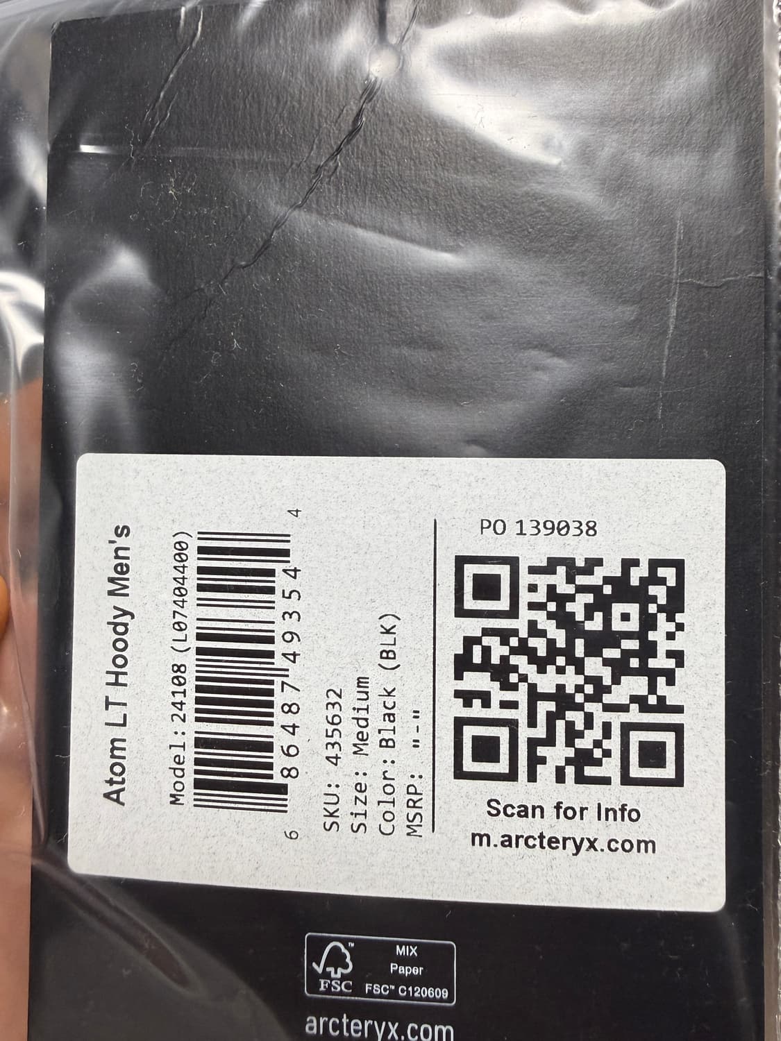 (S급) 아크테릭스 아톰 lt 후디 블랙 m 상품이미지6