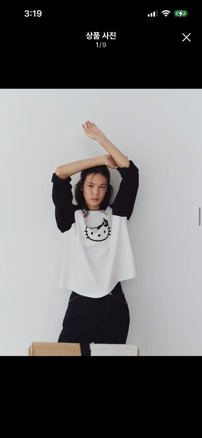 새상품)파르벵 헬로 키티 래글런 롱 슬리브 티셔츠 상품이미지3