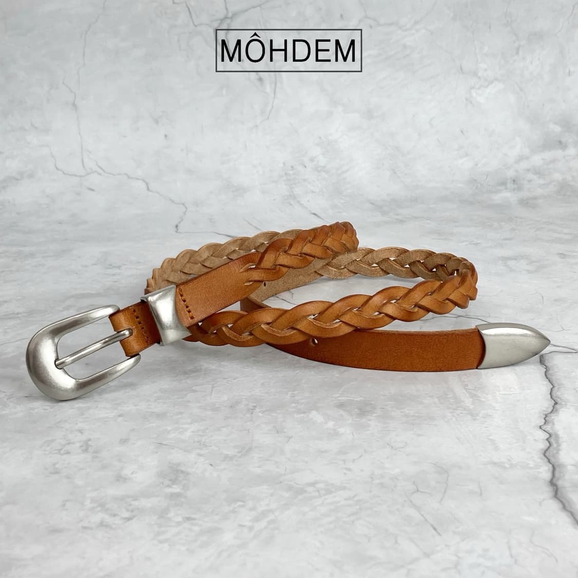 [Unisex] 하프 위빙 이태리 가죽벨트 카멜 상품이미지4