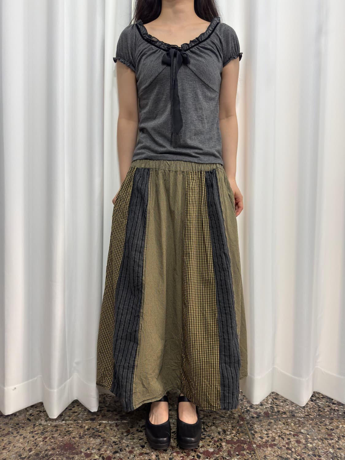 check patch long skirt 상품이미지1