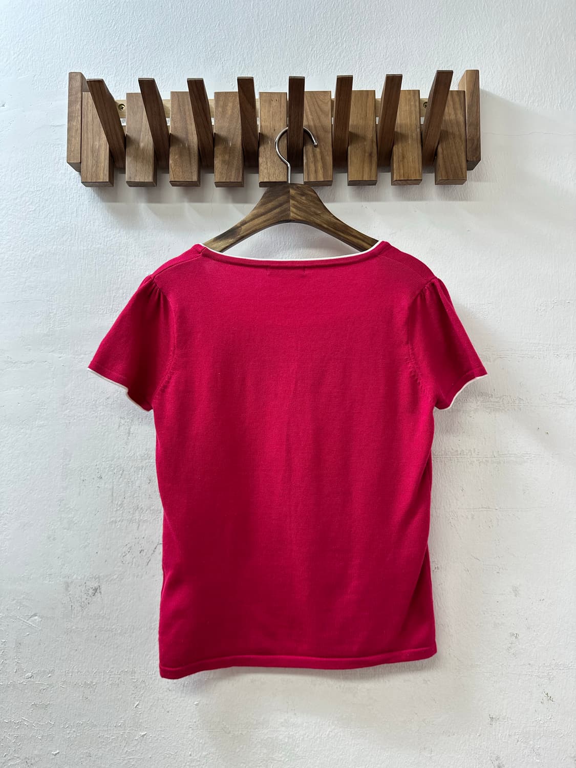 일본빈티지 핑크 레이어드 리본 프릴 펄 디테일 반팔 티셔츠 상품이미지4