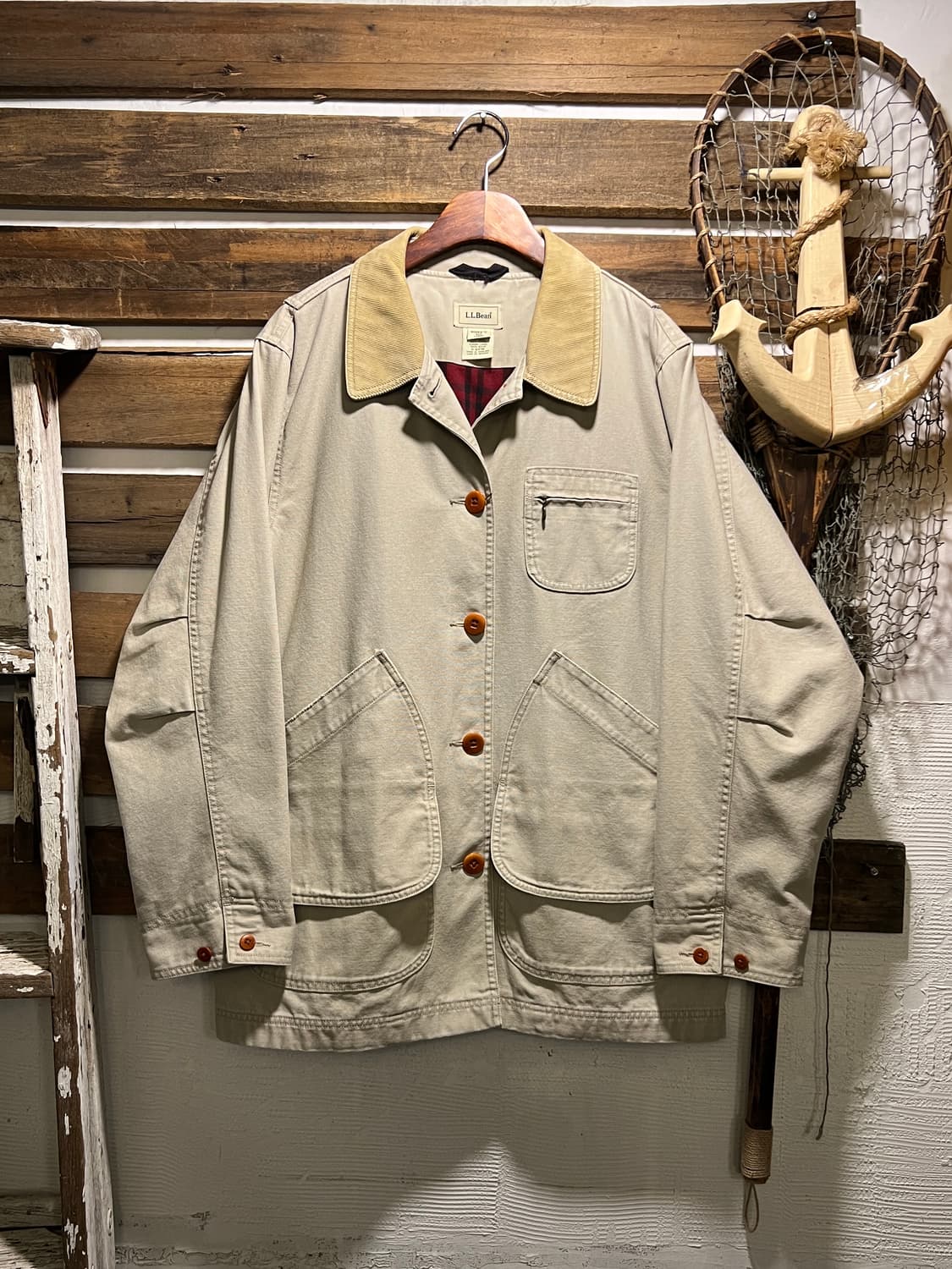 [L]L.L.Bean USA 엘엘빈 체크 라이닝 아이보리 헌팅 자켓 상품이미지1