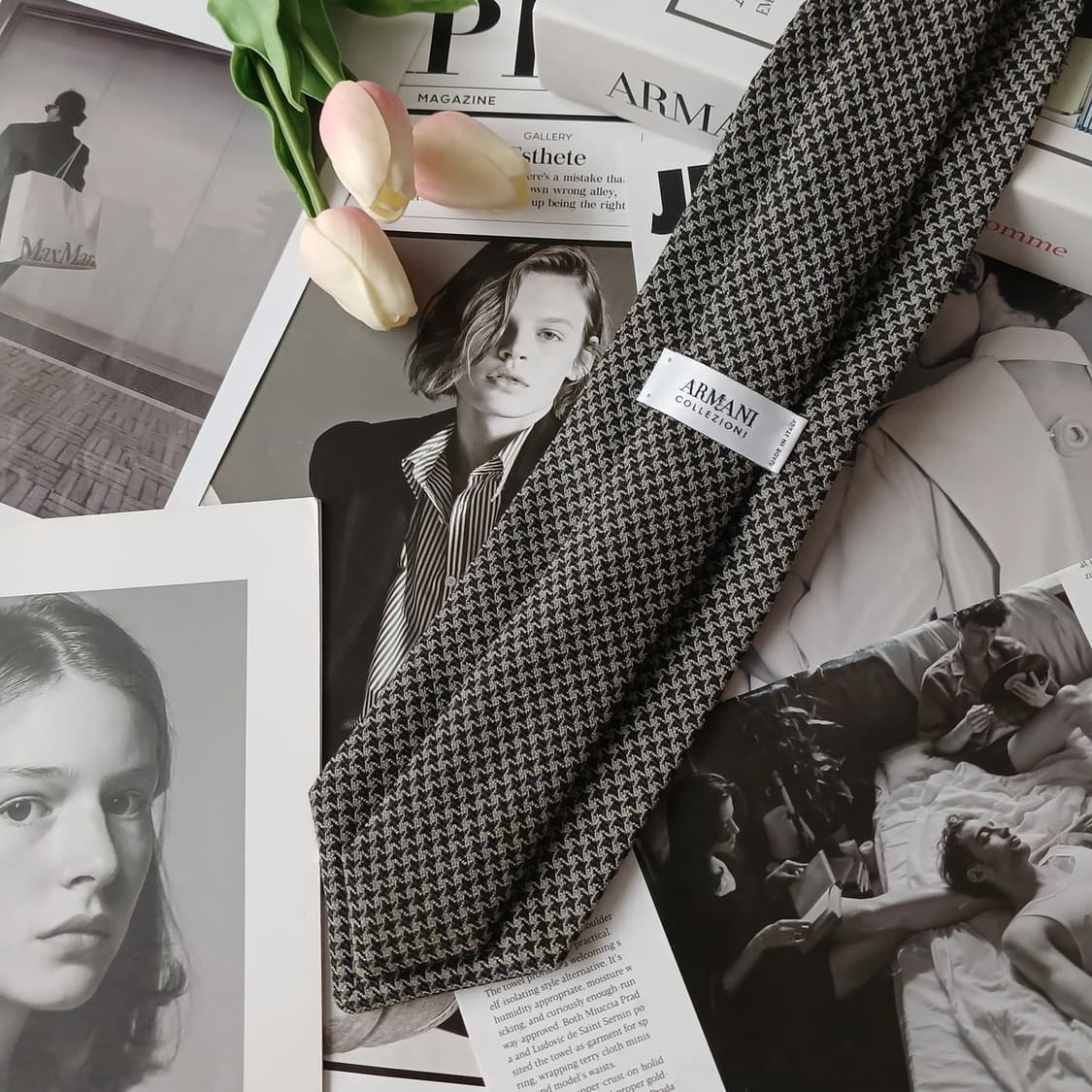 아르마니 꼴레지오니 울 그레이 패턴 넥타이 9.5cm A등급 A19374 상품이미지5