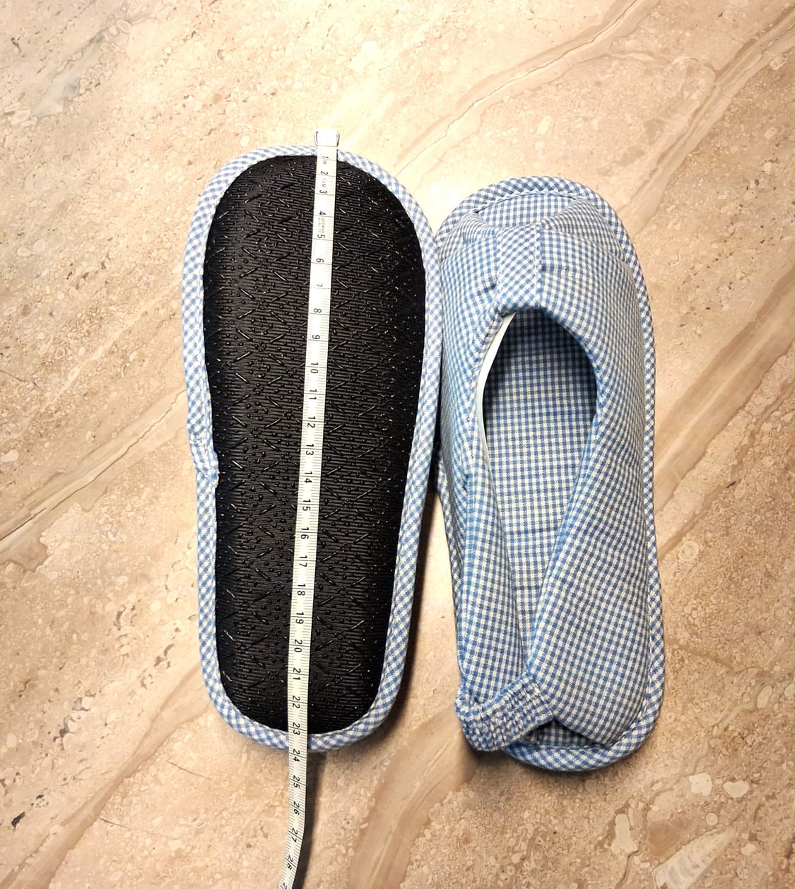 오픈토 미끄럼방지 덧신 실내화 파스텔 블루 체크 (새상품) 상품이미지7