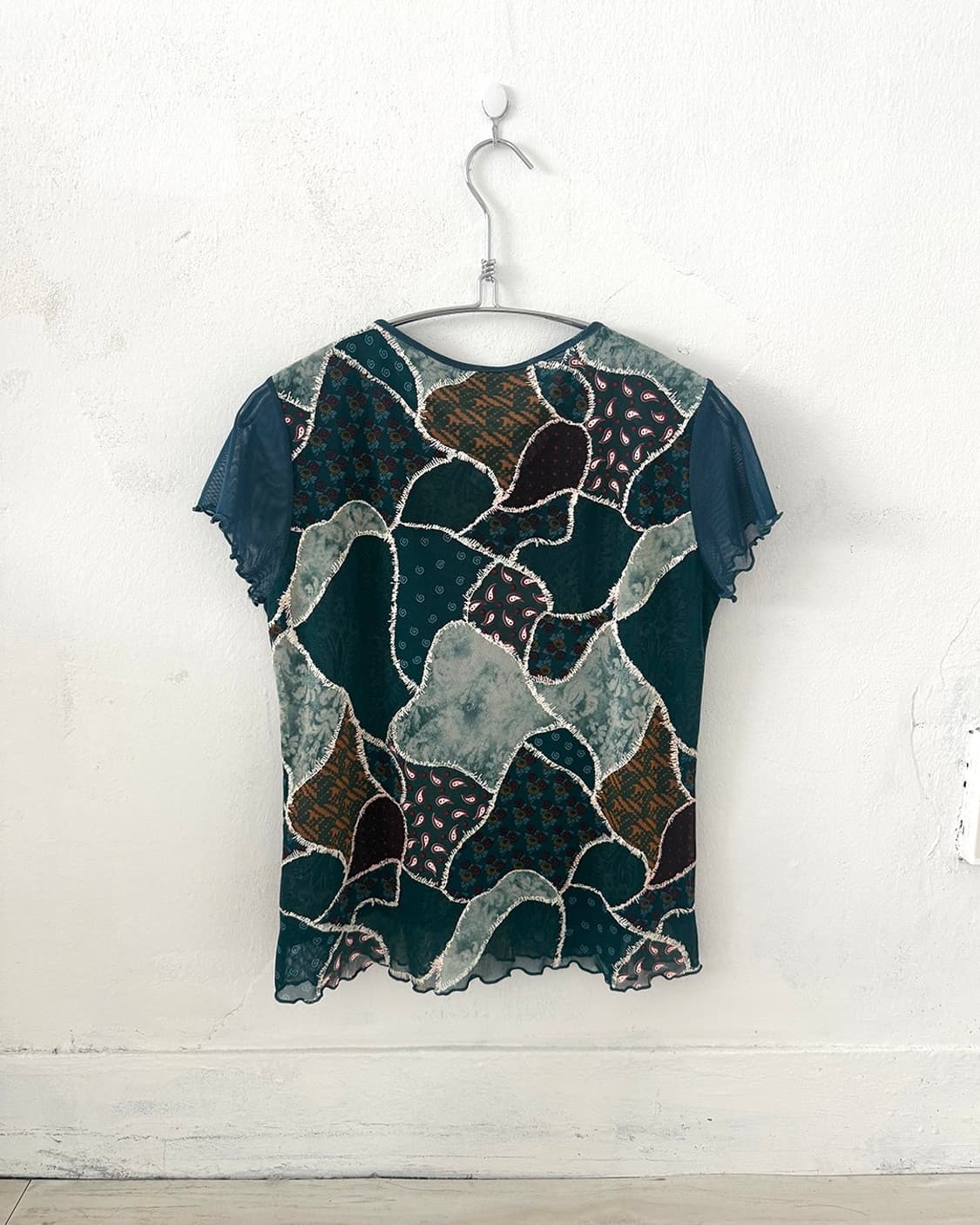 Teal Blue Designed Mesh Short Sleeve Top 상품이미지9