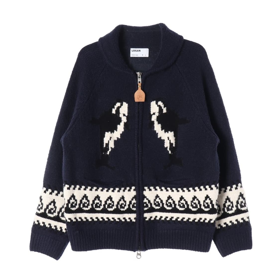 LOGAN 네이비 범고래 코위찬 집업 니트M L 상품이미지1