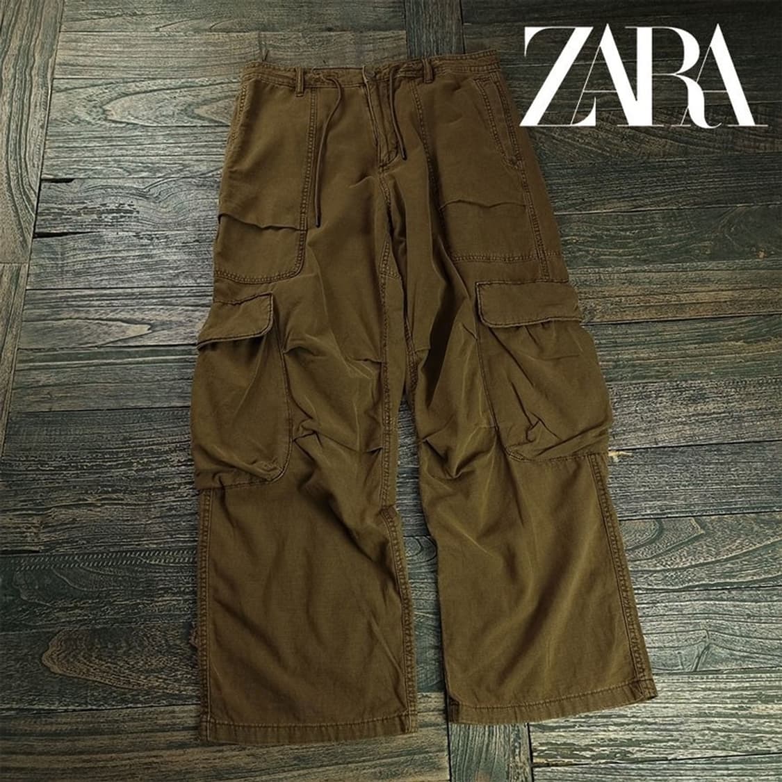 [자라] 빈티지 가공 와이드 카고 팬츠 카키 M19635 상품이미지1