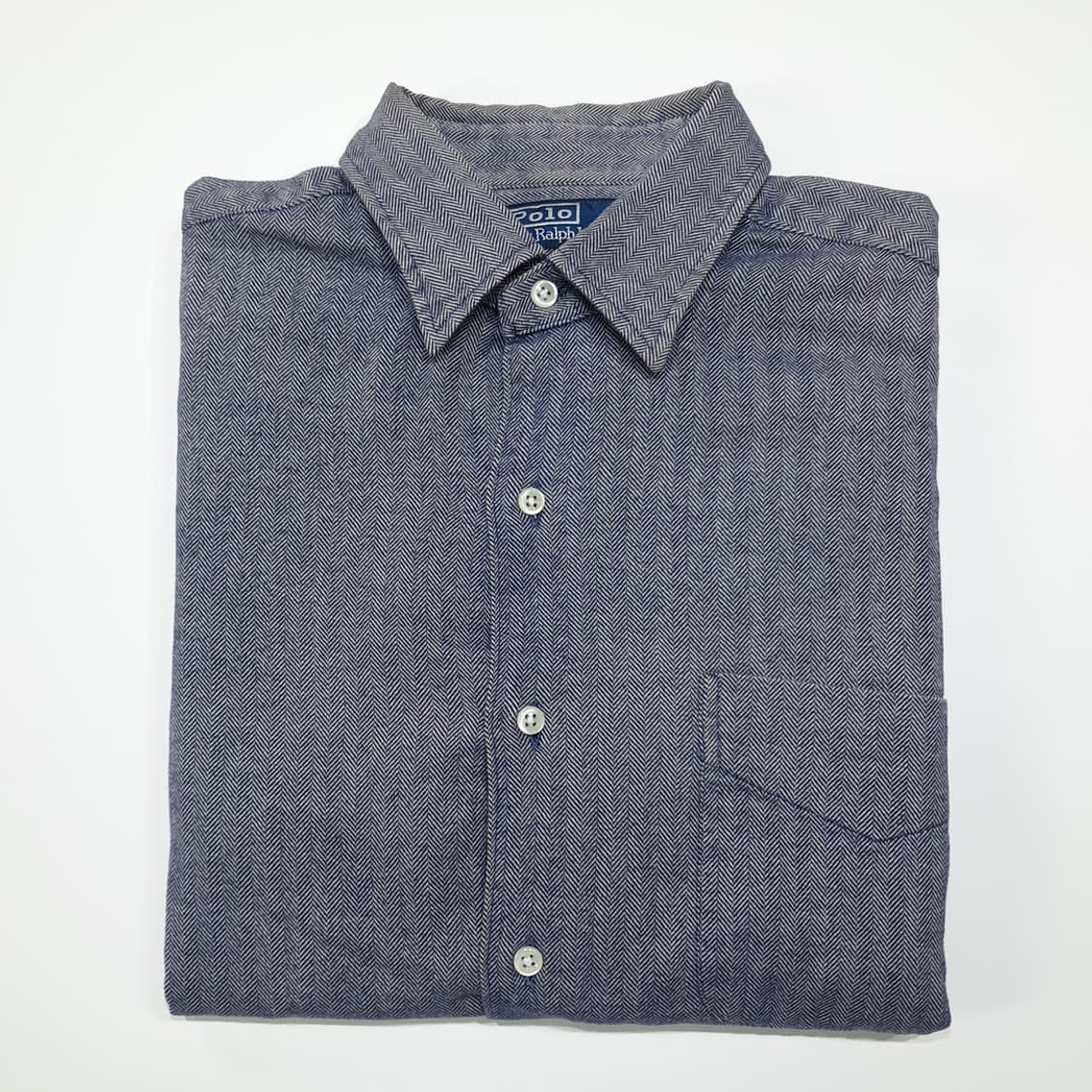 CL798 M 폴로 90s 홍콩판 헤링본 로얄네이비 셔츠 남방 상품이미지7