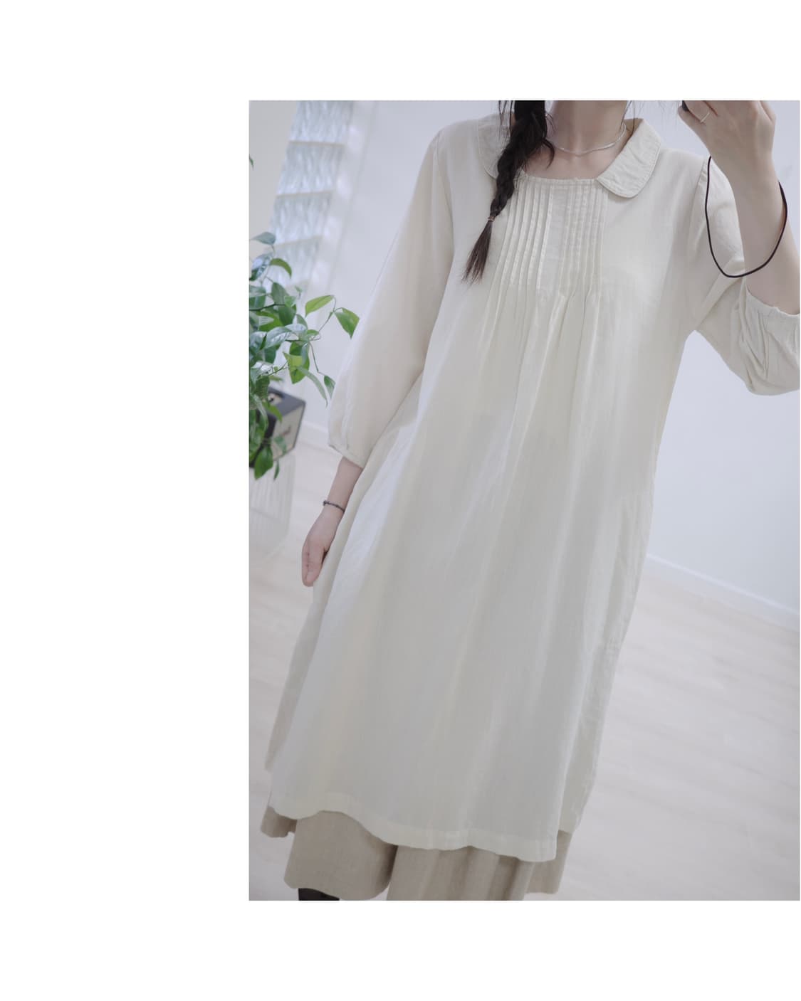 Oatmeal round collar one-piece 상품이미지5