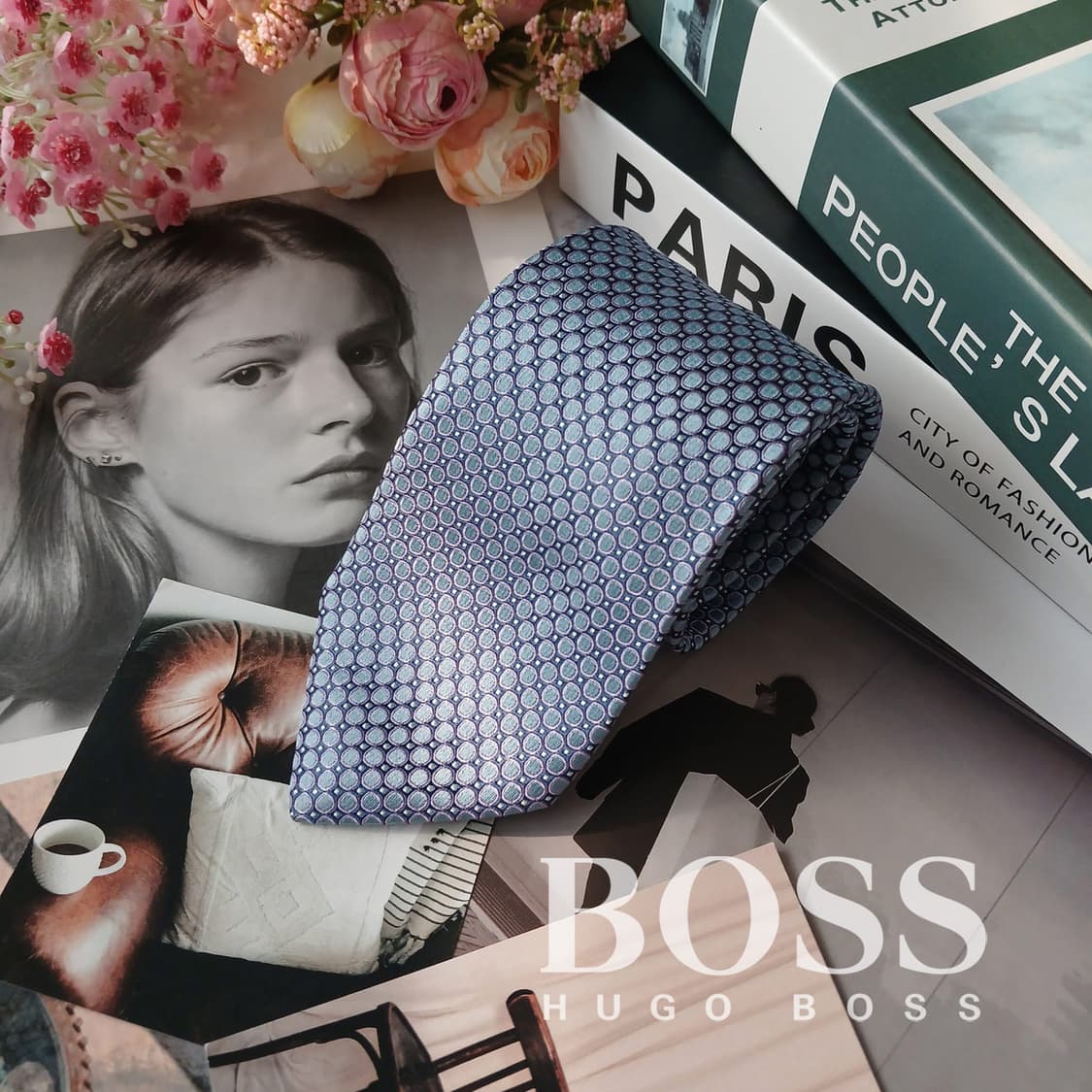 휴고보스 실크 블루 자카드 넥타이 8.4cm A~A+등급 E737 상품이미지2
