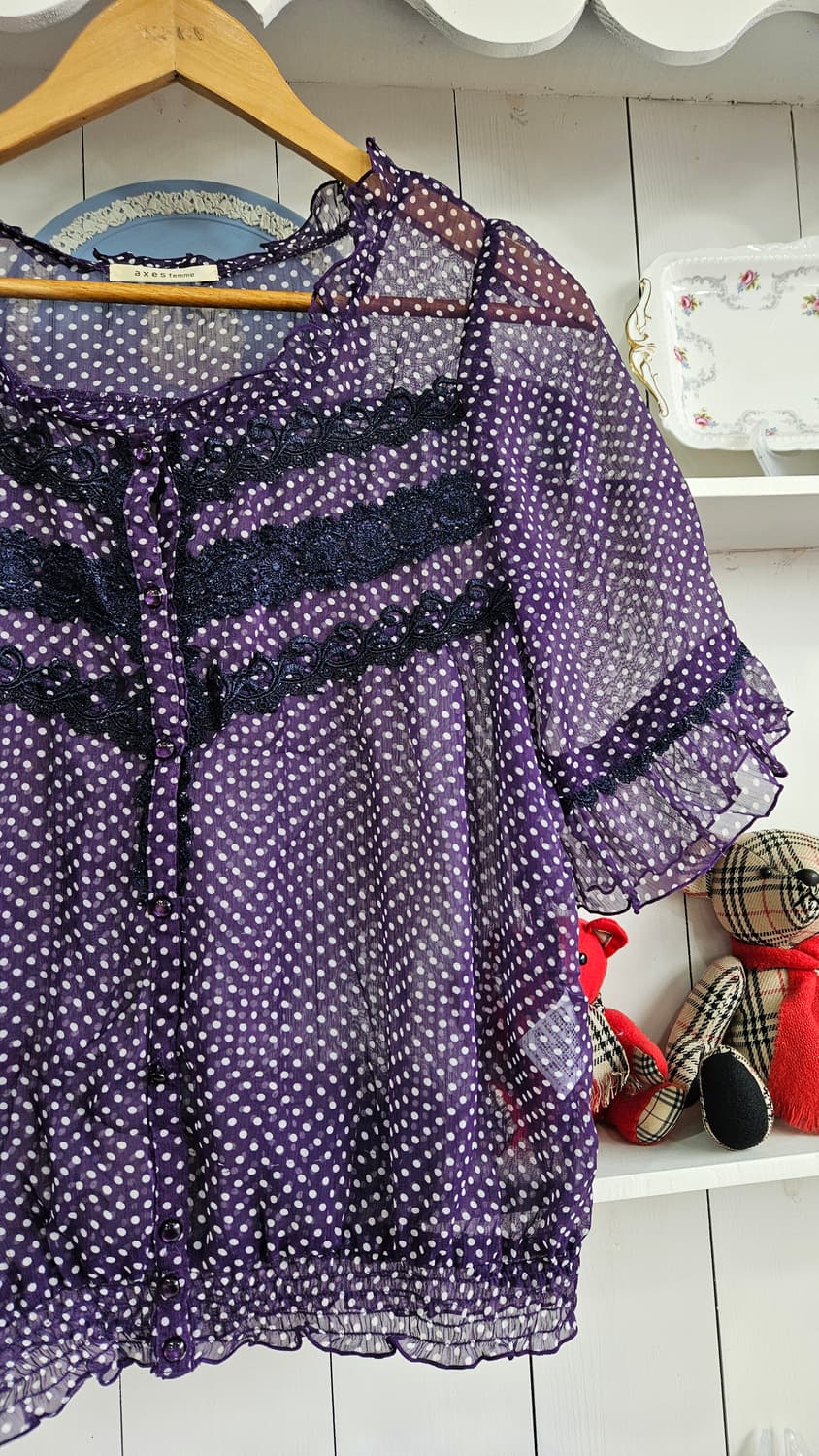 (axes femme) 도트 쉬폰 레이스 블라우스 상품이미지4