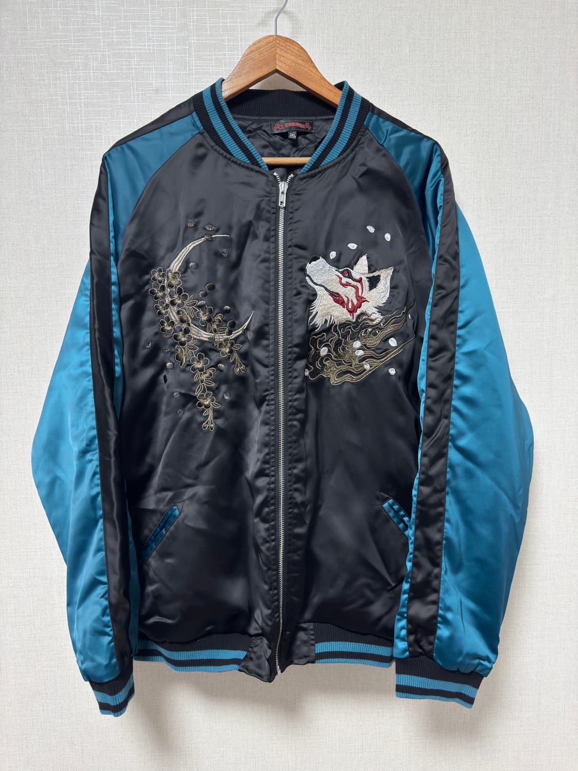 스카쟌 자켓 블랙/블루 구미호 자수 3XL 상품이미지1