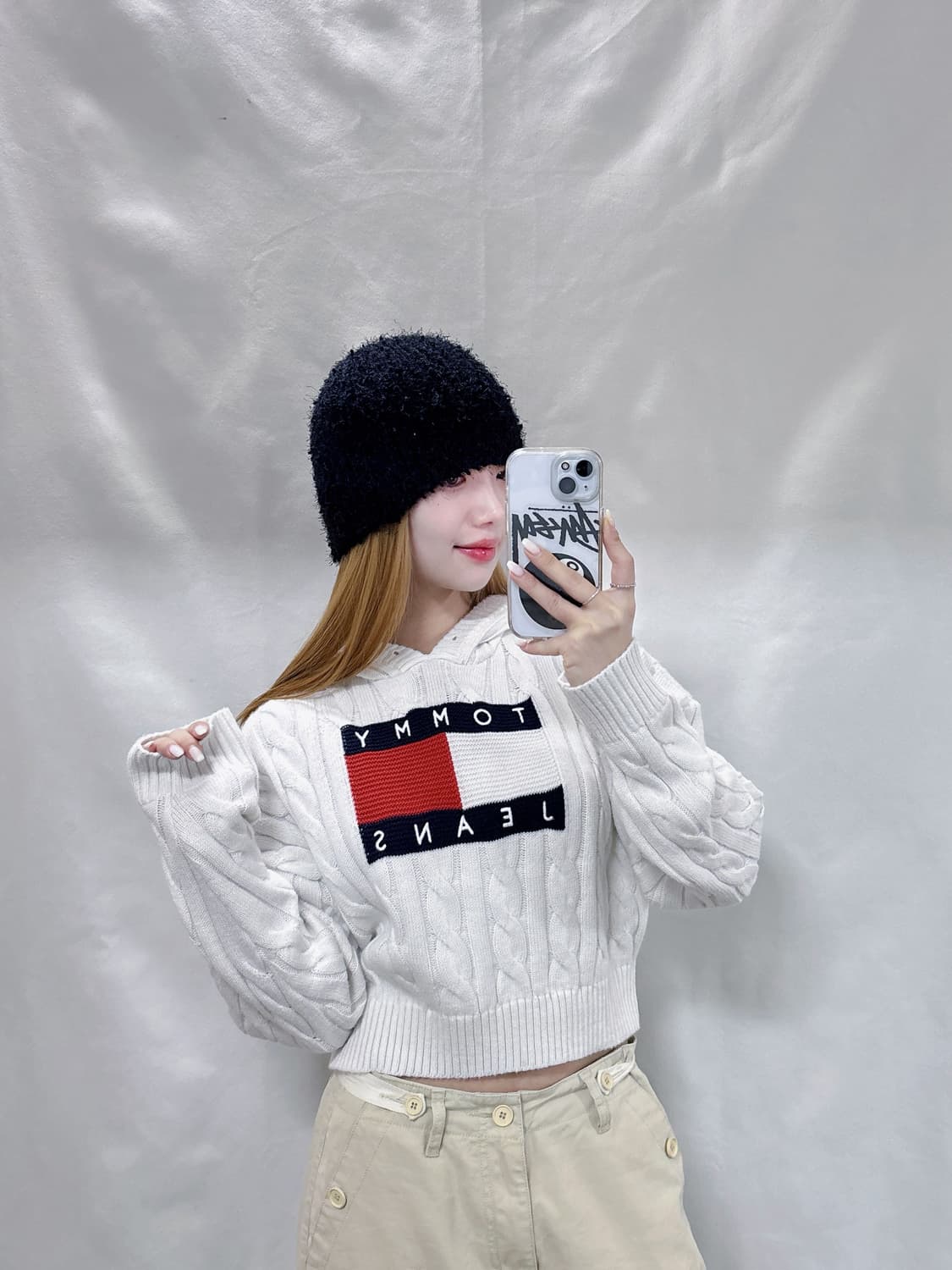 타미힐피거 화이트 꽈배기 니트 후드  상품이미지1