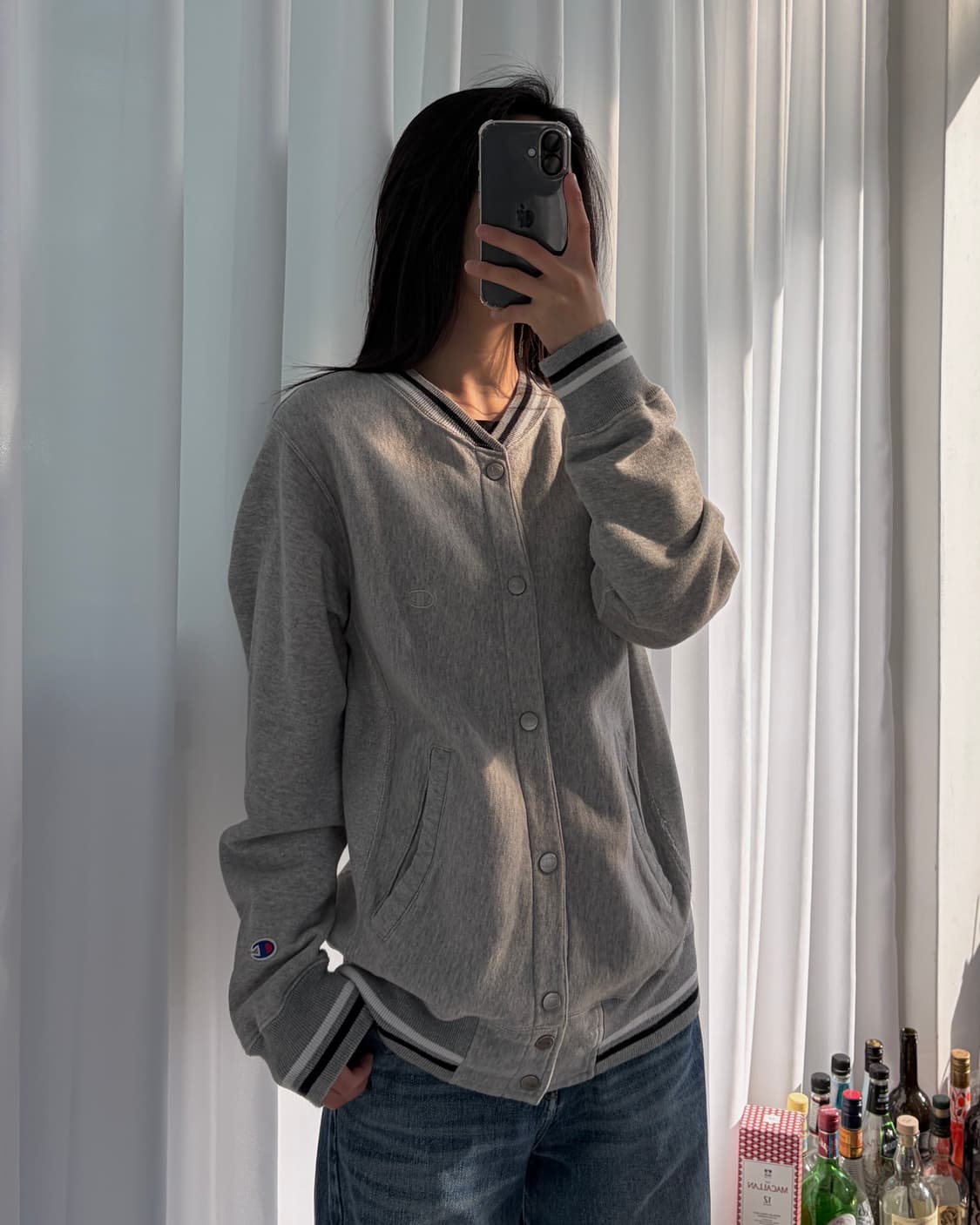 [M]챔피온 리버스위브 코튼 스냅 바시티 자켓 상품이미지1