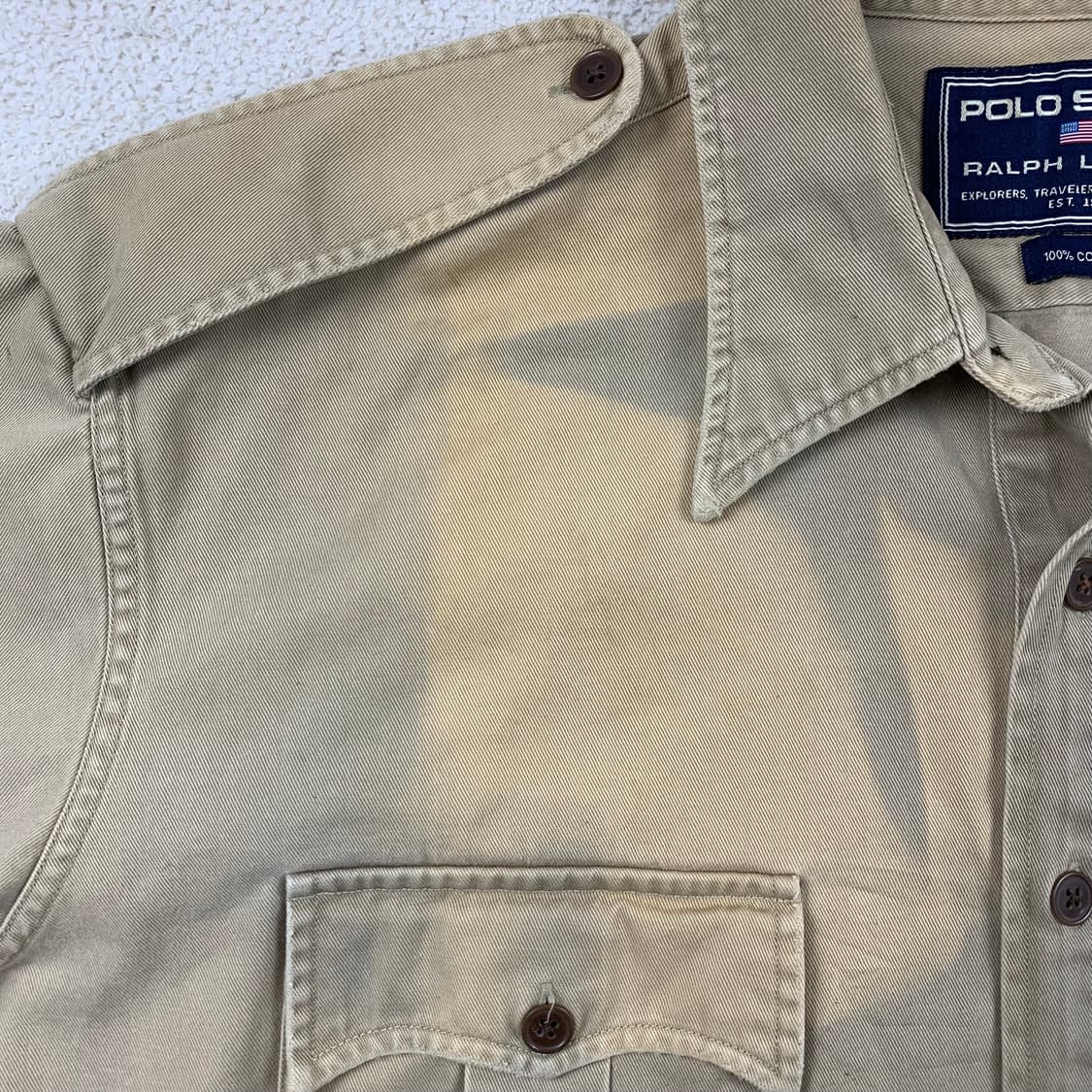 90‘s 폴로 스포츠 트윌 코튼하프 버튼 페이드 셔츠 베이지 상품이미지3