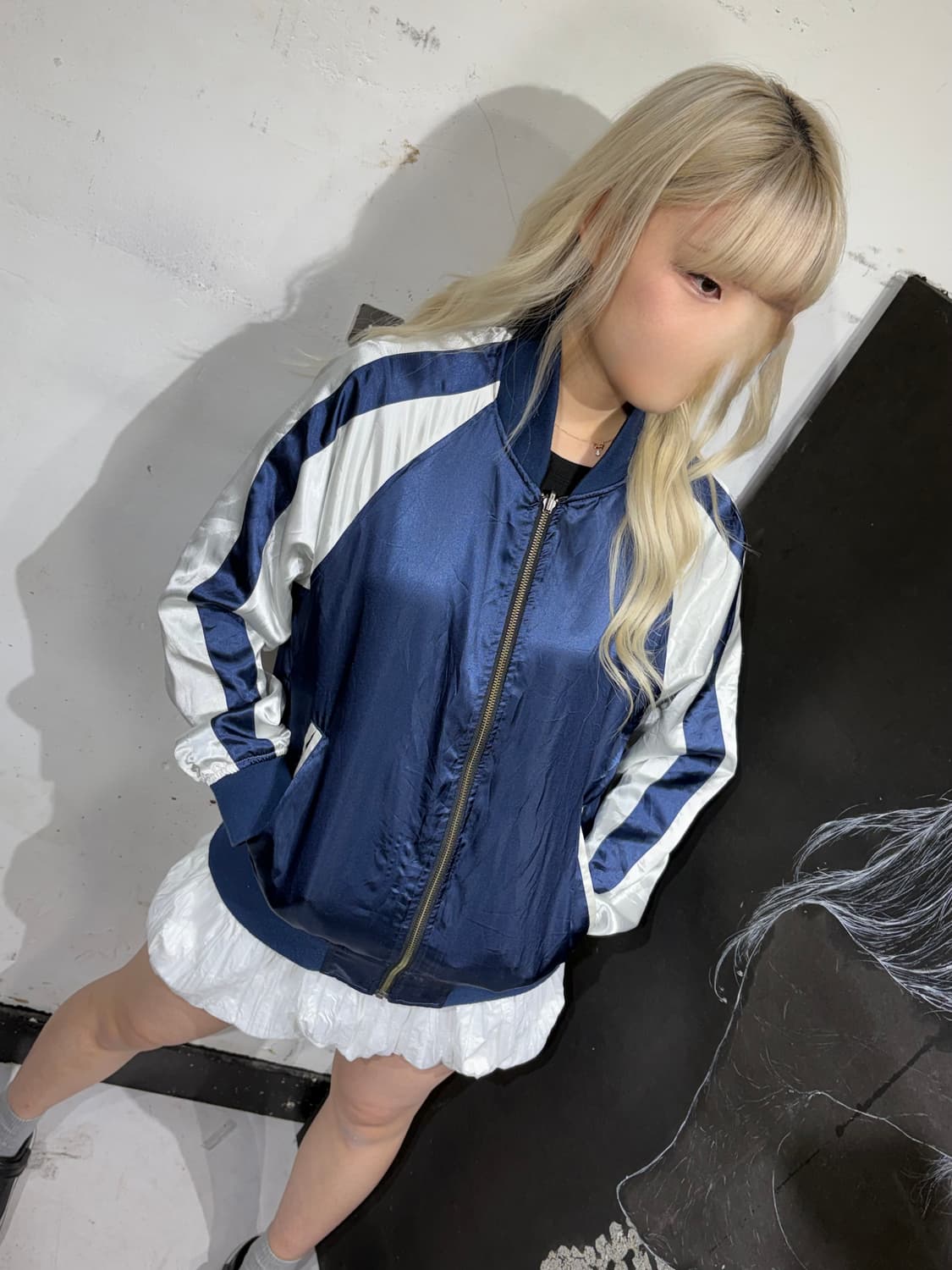 Jpn 일본 빈티지 리버시블 양면 스카잔 사틴 스카쟌 M 상품이미지3