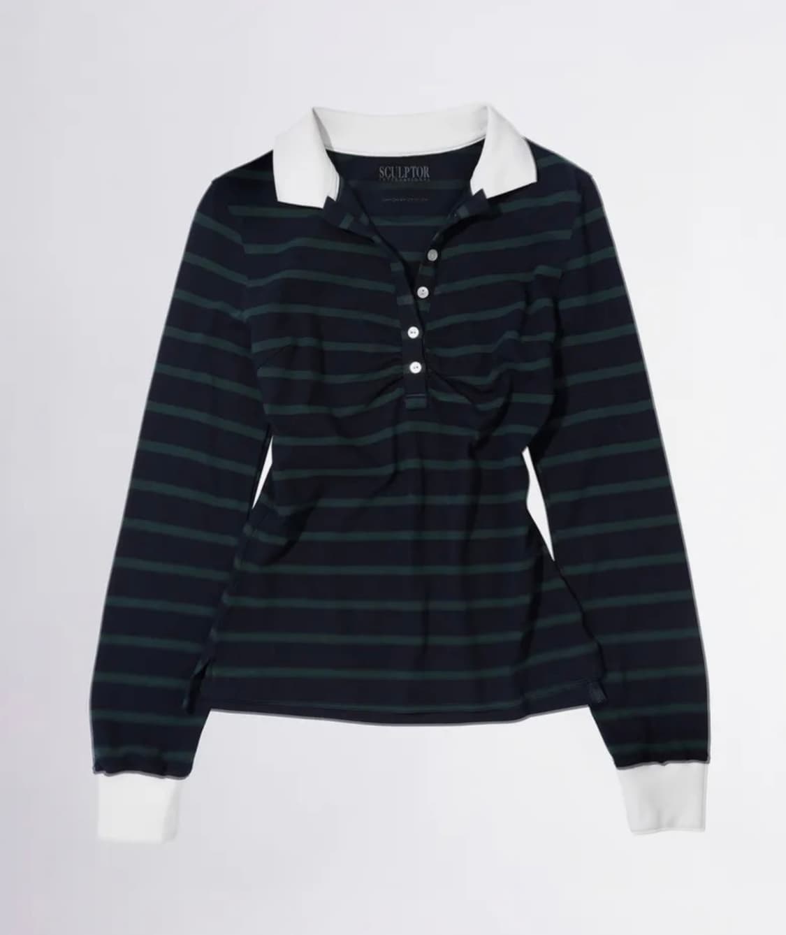 Shirring Tennis Shirt Navy/Green Stripe 상품이미지1