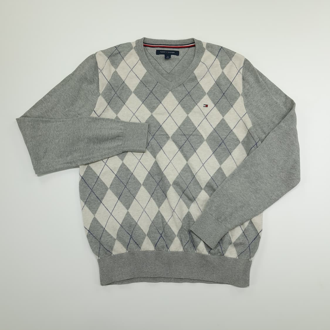 CN815 S 타미힐피거 그레이 아가일 V넥 니트 스웨터 상품이미지2