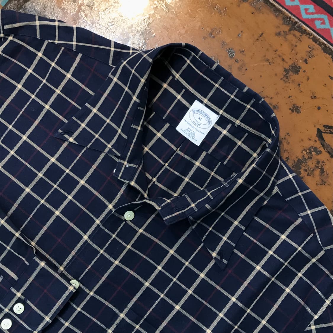 브룩스브라더스 딥 네이비 톤 체크 코튼 셔츠 남방 남성 110 사이즈 상품이미지3