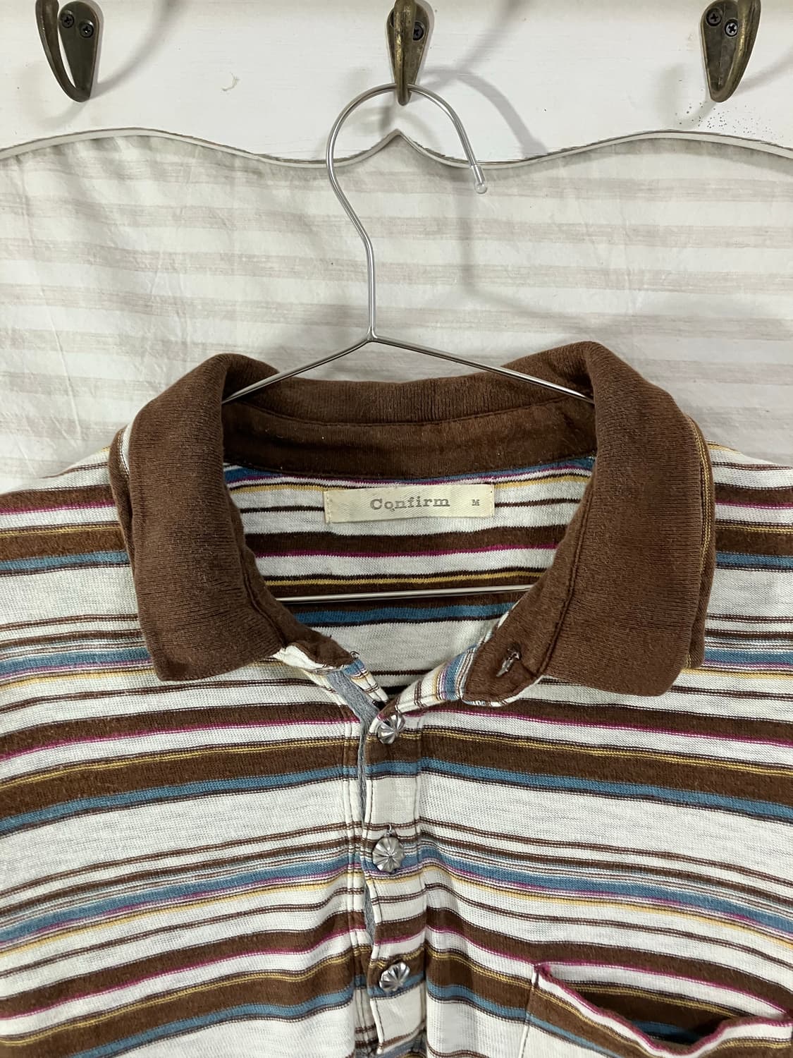 빈티지 브라운 스트라이프 카라 반팔 1059 모리걸 y2k 스트릿 갸루  상품이미지6