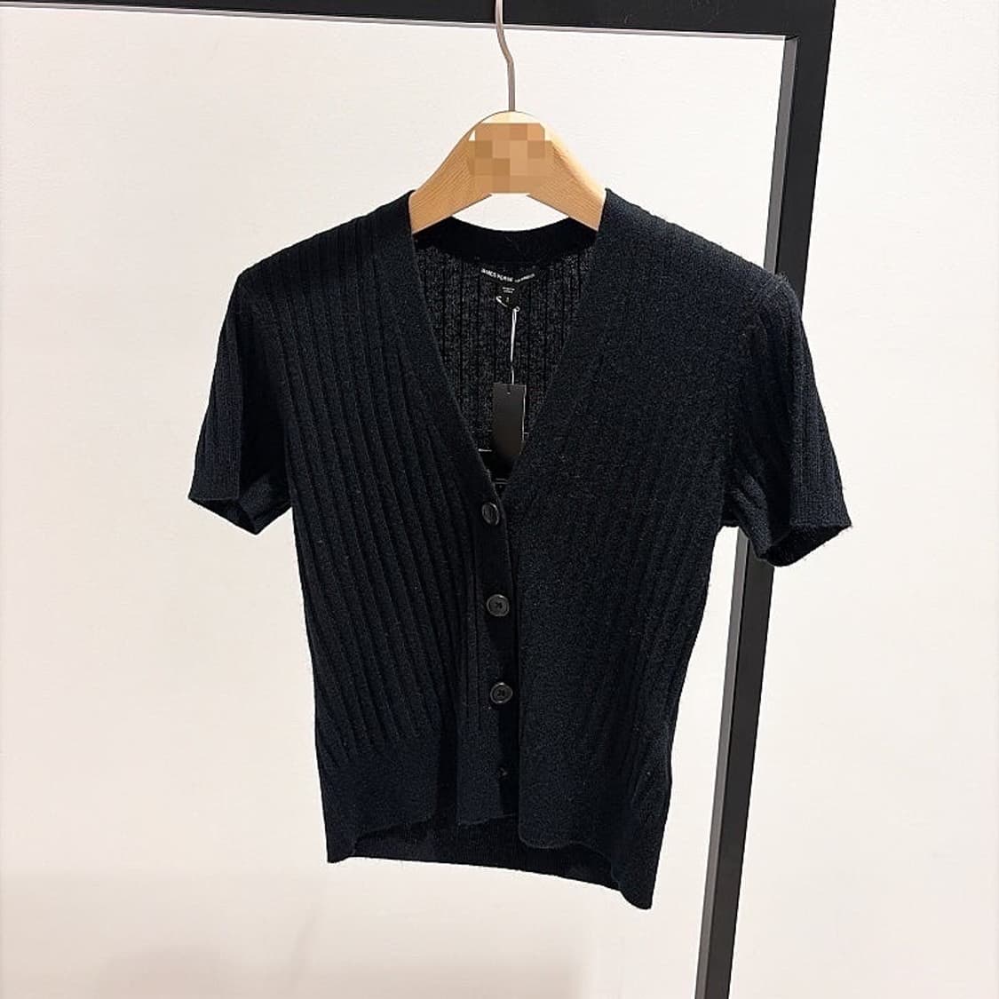 (정품/새상품) 제임스펄스 여성 블랙 캐시미어 립 숏슬리브 가디건 상품이미지1