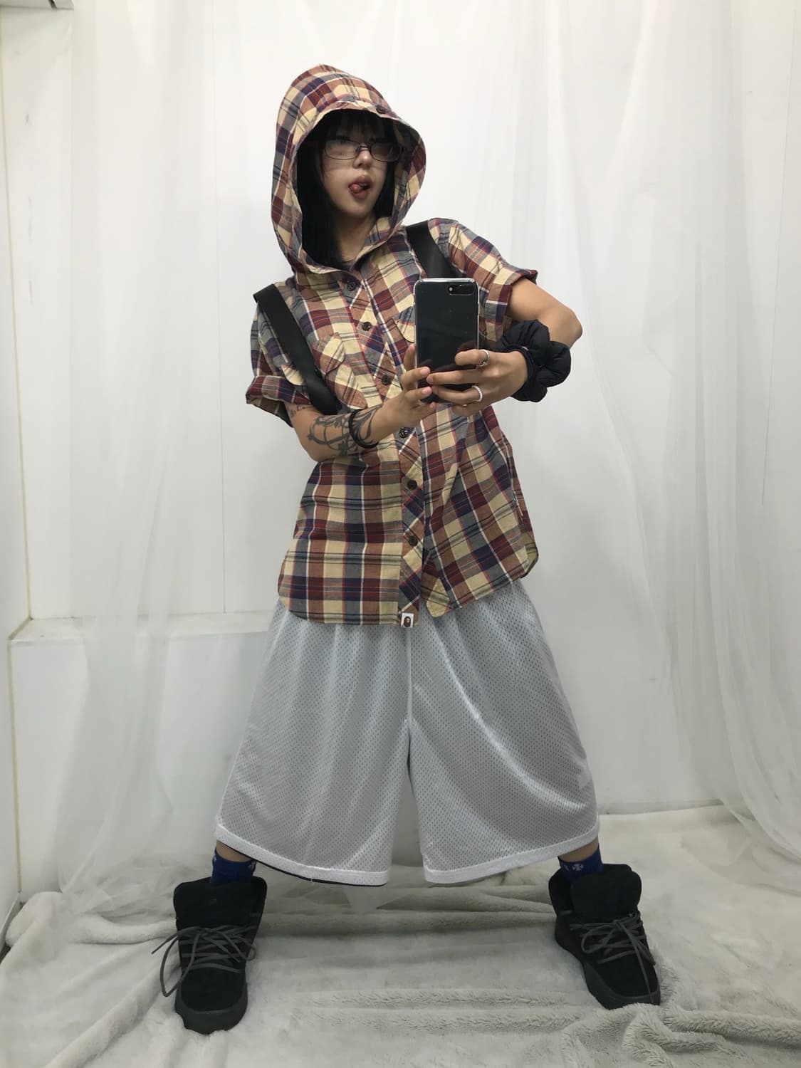 < Bape Check Pattern High Neck Hooded Ja 상품이미지5