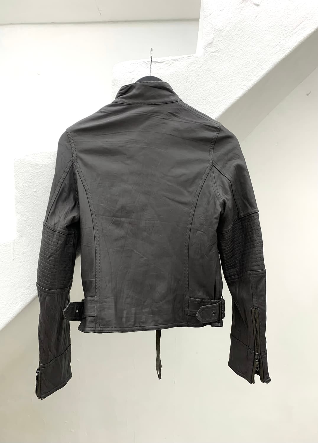 Ash gray leather fringe lambskin jacket  상품이미지6