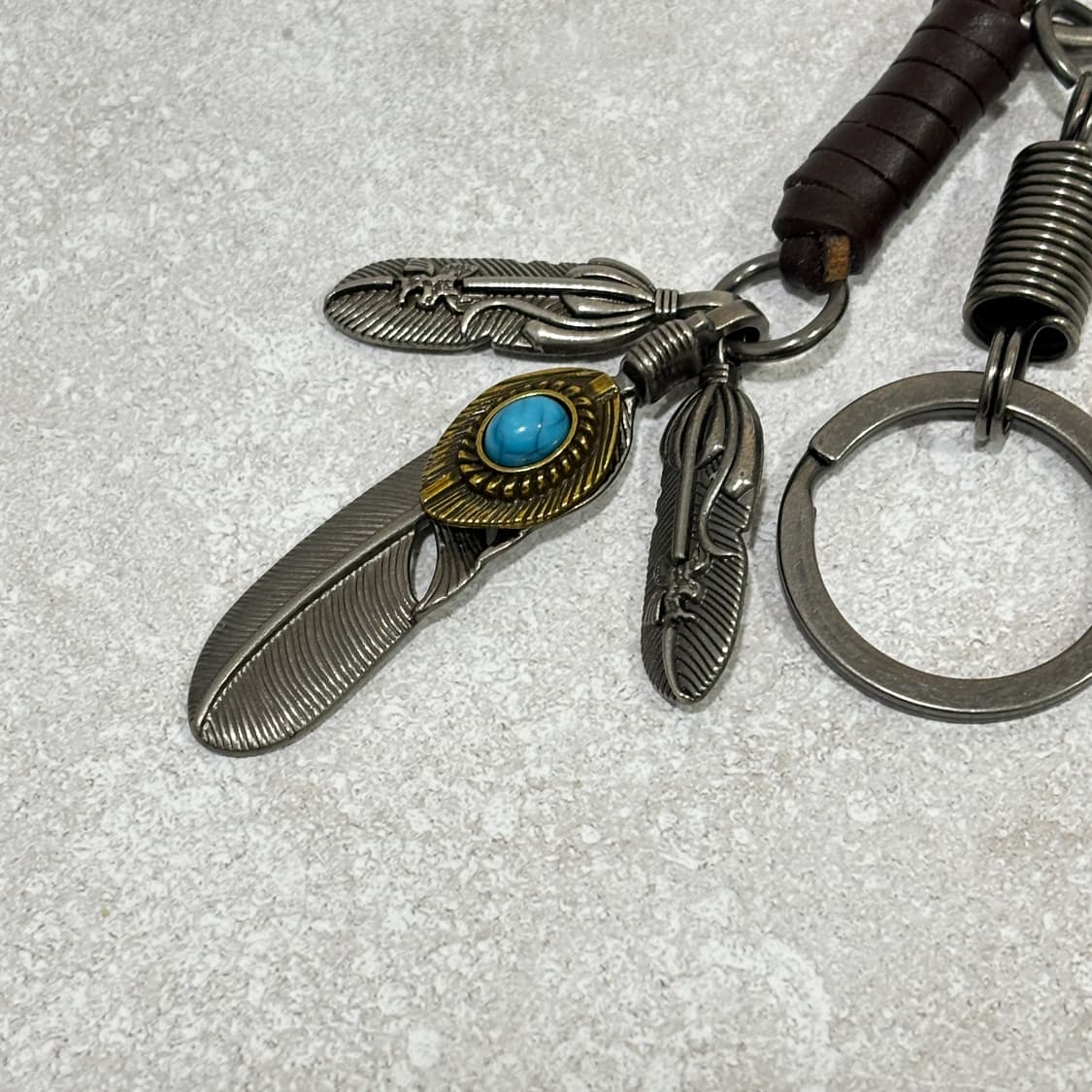 Oribell 터키석 깃털 엔틱 브론즈 소가죽 키링 열쇠고리 브라운 상품이미지3
