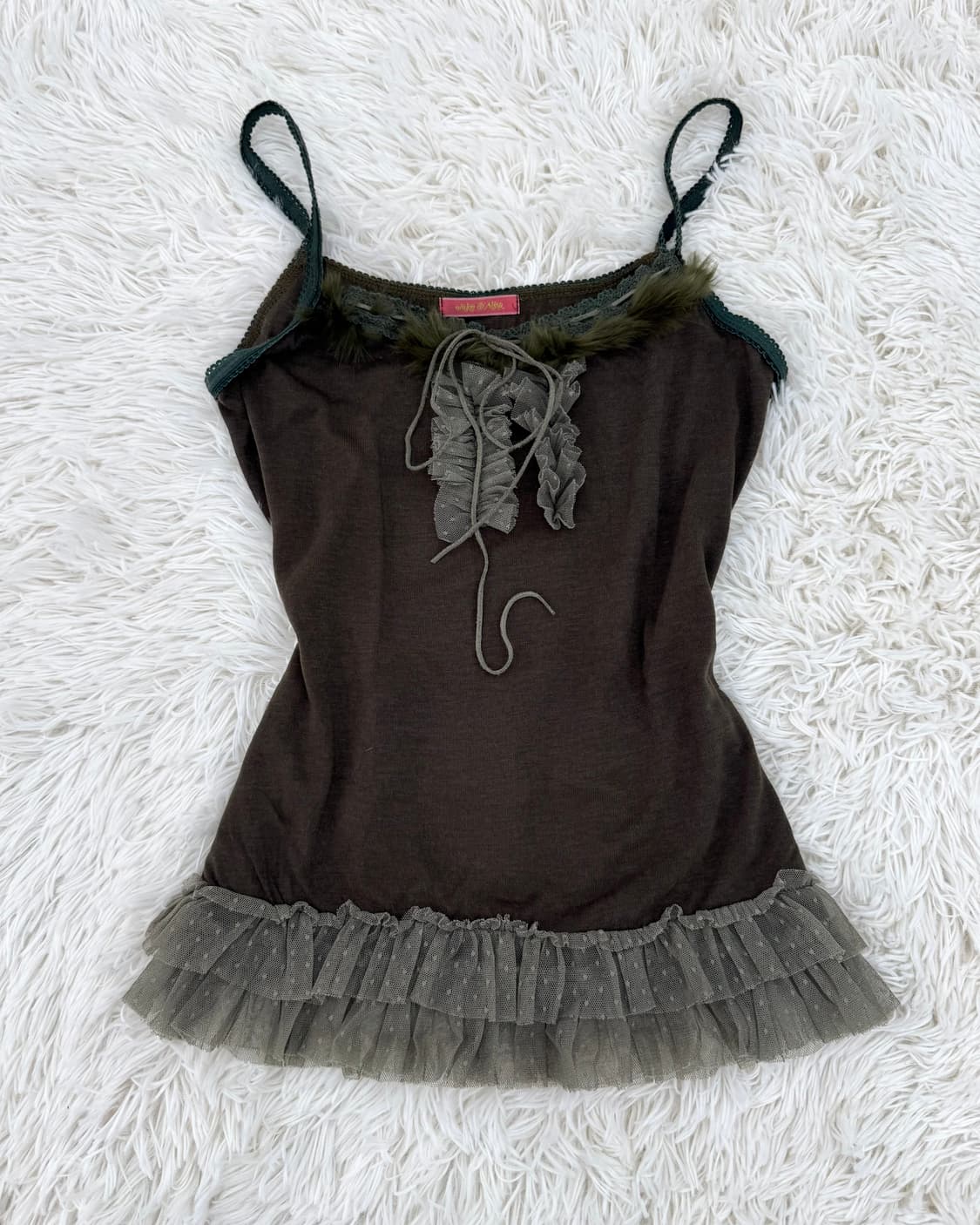 페어리 그런지 다크 카키 레이스 슬리브리스 카키 레이스 미니스커트 세트 상품이미지5