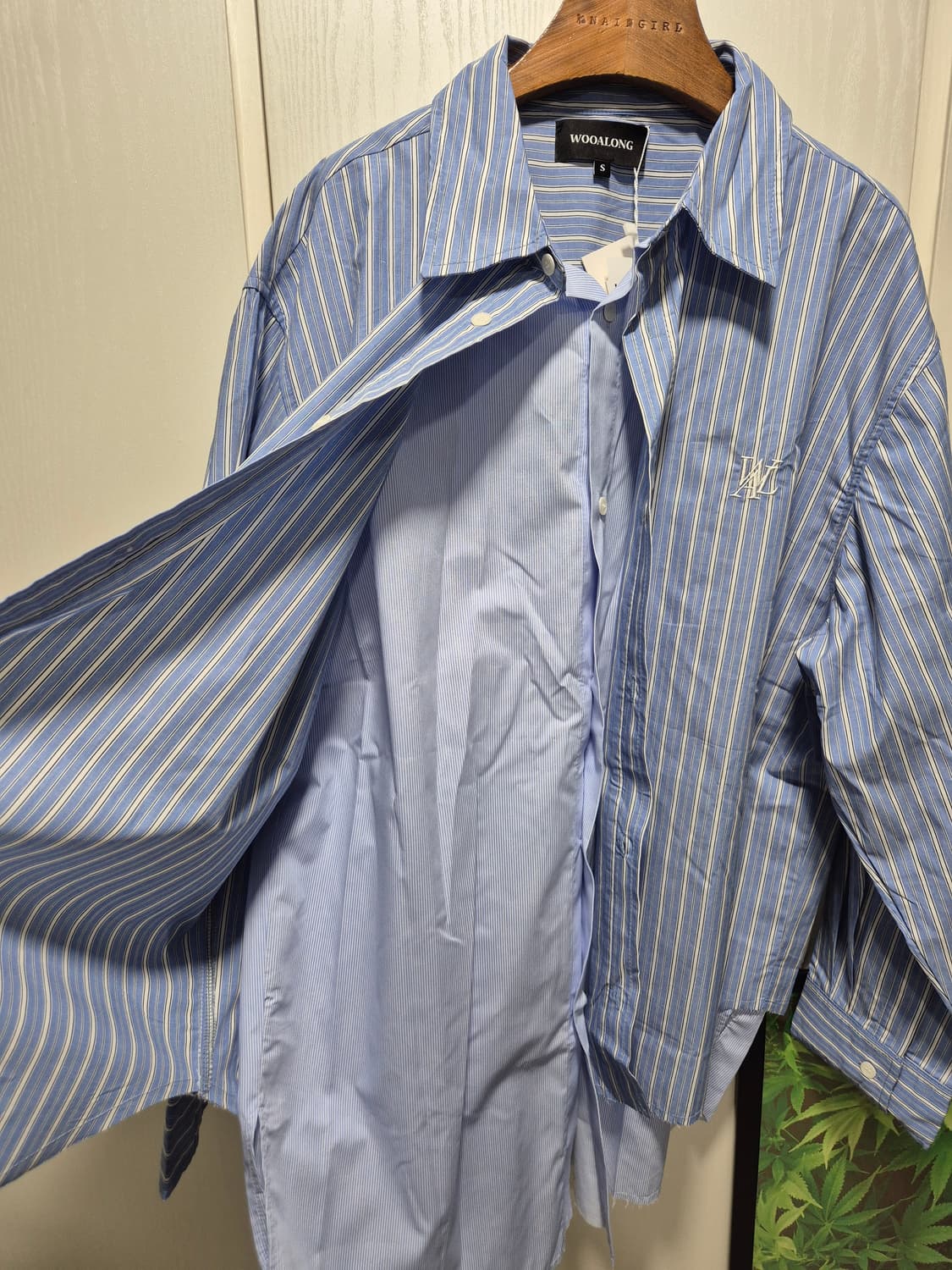 (세일)(새상품)우알롱 스트라이프 레이어드셔츠 블루 상품이미지3