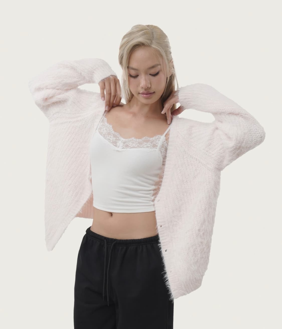 클리시어 슈가플럼 헤어리 가디건 핑크 새상품 팔레트 블러시 쓰리타임즈 상품이미지1