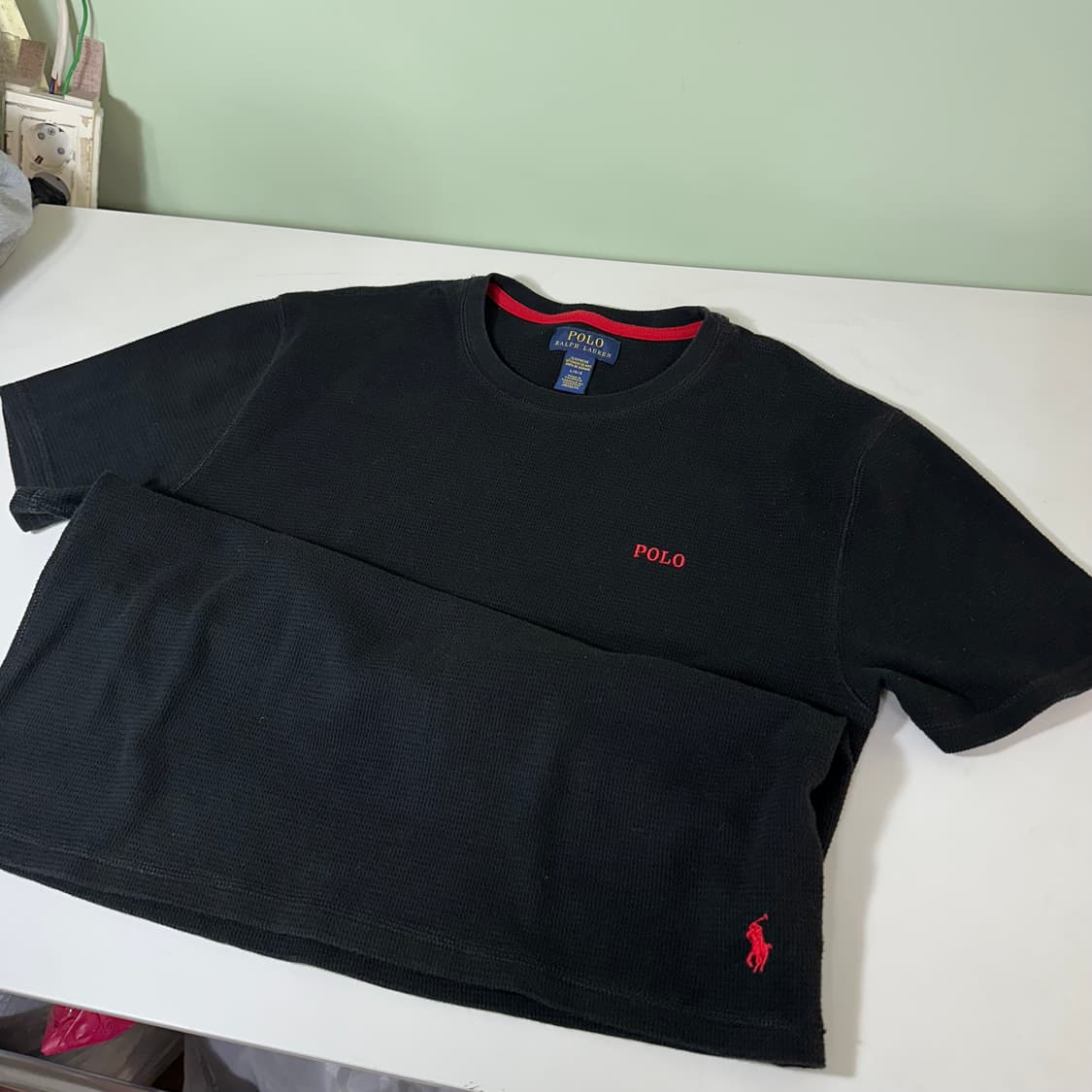 L 폴로 랄프로렌 블랙 스펠링로고 와플코튼 반팔티 상품이미지2