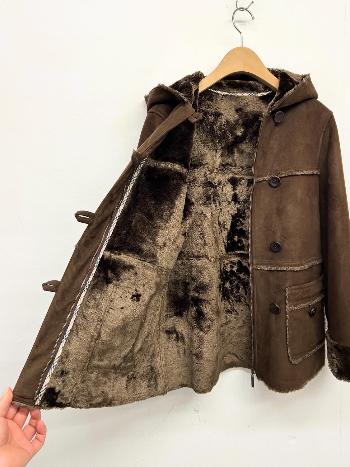 빈티지 버버리 런던 브라운 스웨이드 무스탕 후드 자켓 상품이미지3
