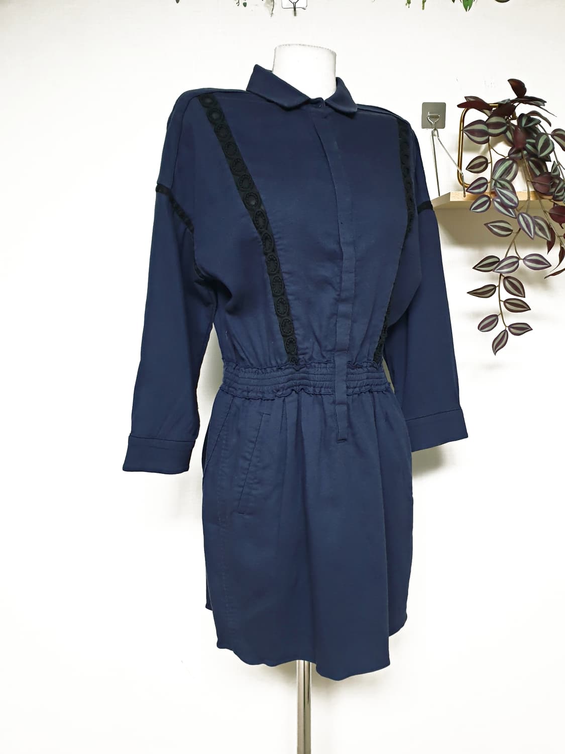 EnC 카라 코튼원피스 66 미니 네이비 상품이미지5