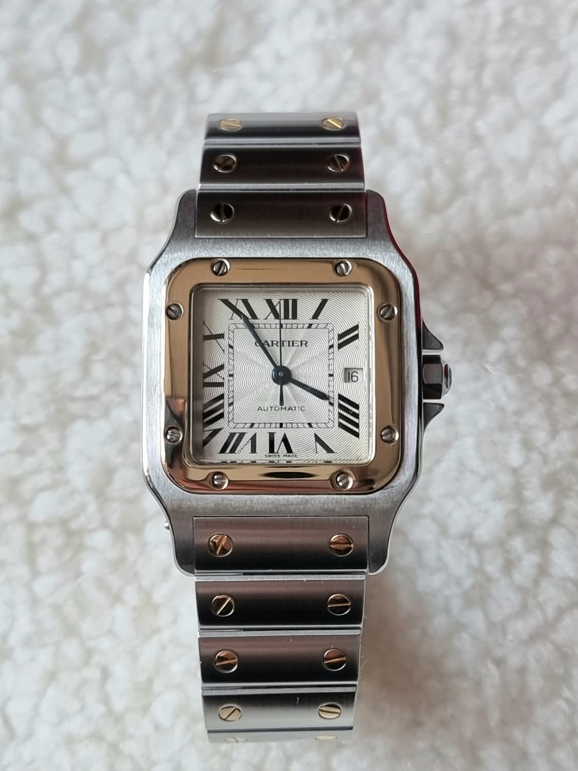 까르띠에 산토스 갈베 18K 콤비 L 기요셰다이얼 오토메틱 시계 04년 상품이미지3