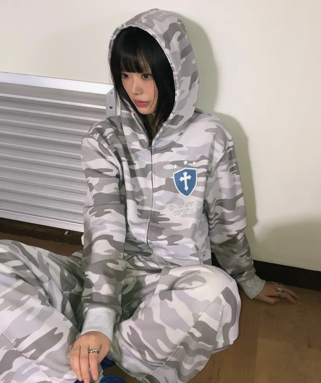 쏘비 하이넥 화이트 카모 후드집업 세미오버 쏘브 상품이미지1