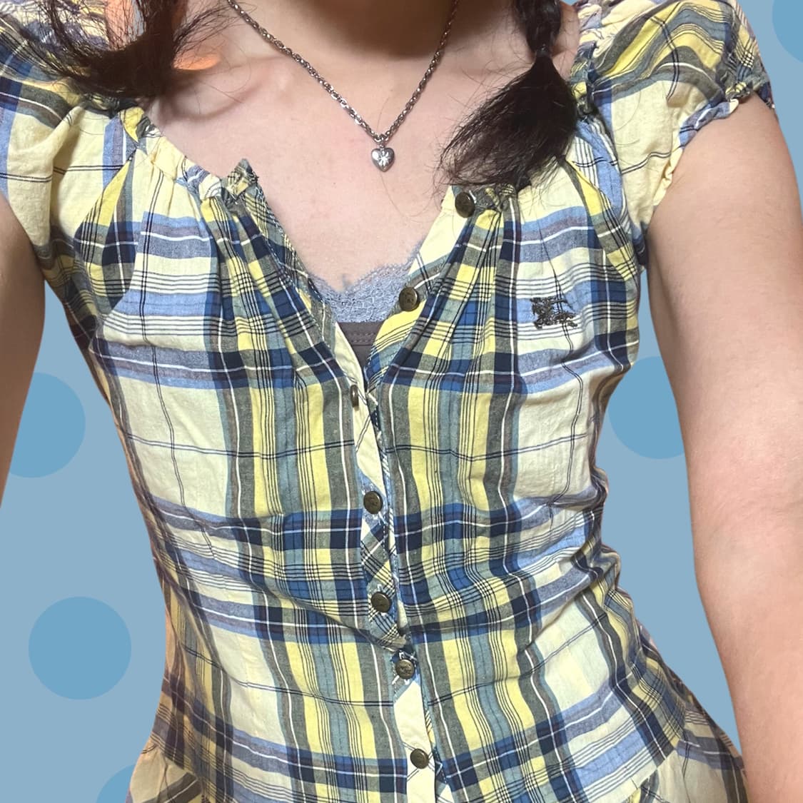 나나깔 빈티지 버버리 퍼프 소매 체크무늬 블라우스 상품이미지3