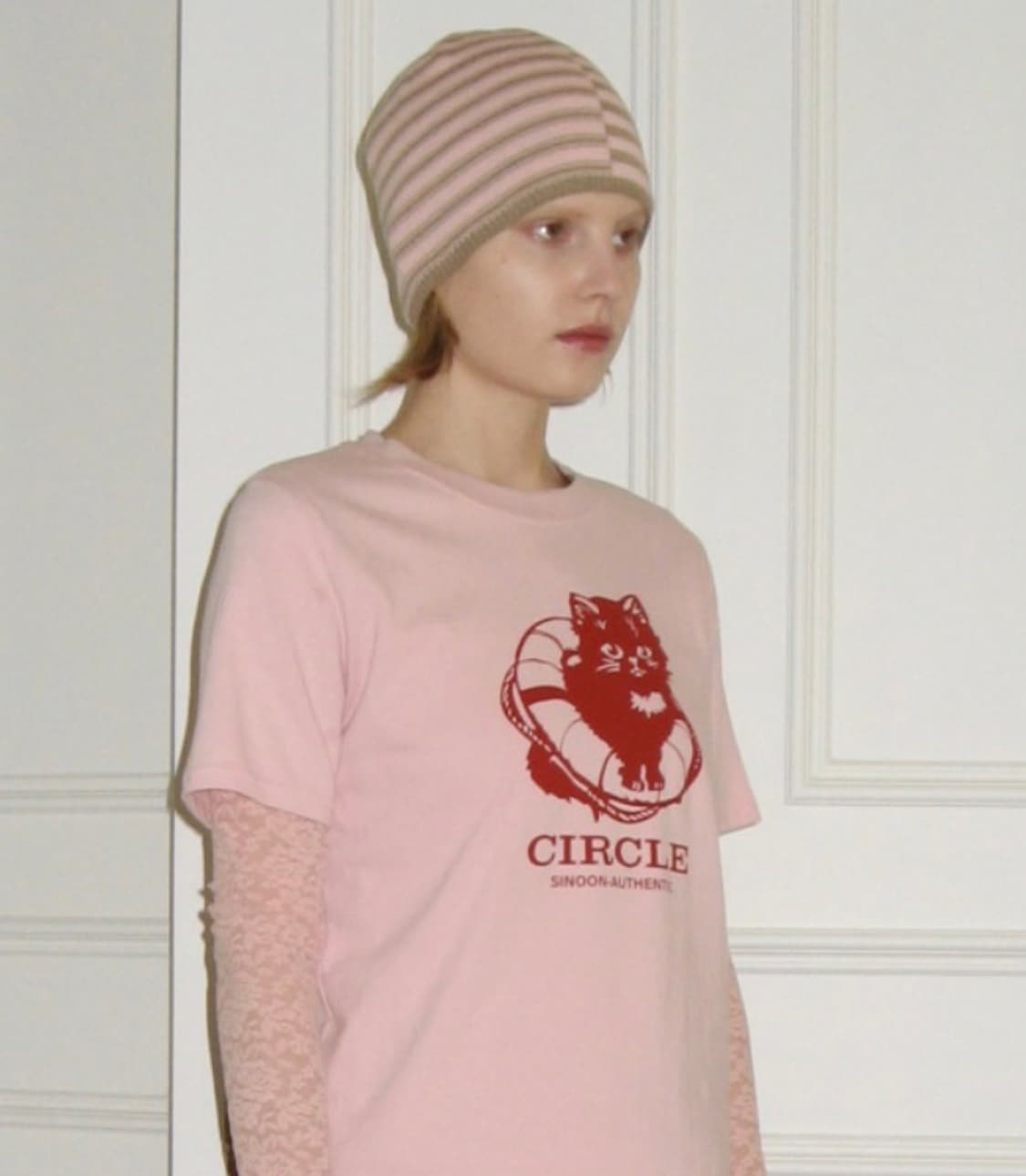 시눈 스트라이프 컬러 블록 비니 소프트핑크 상품이미지2