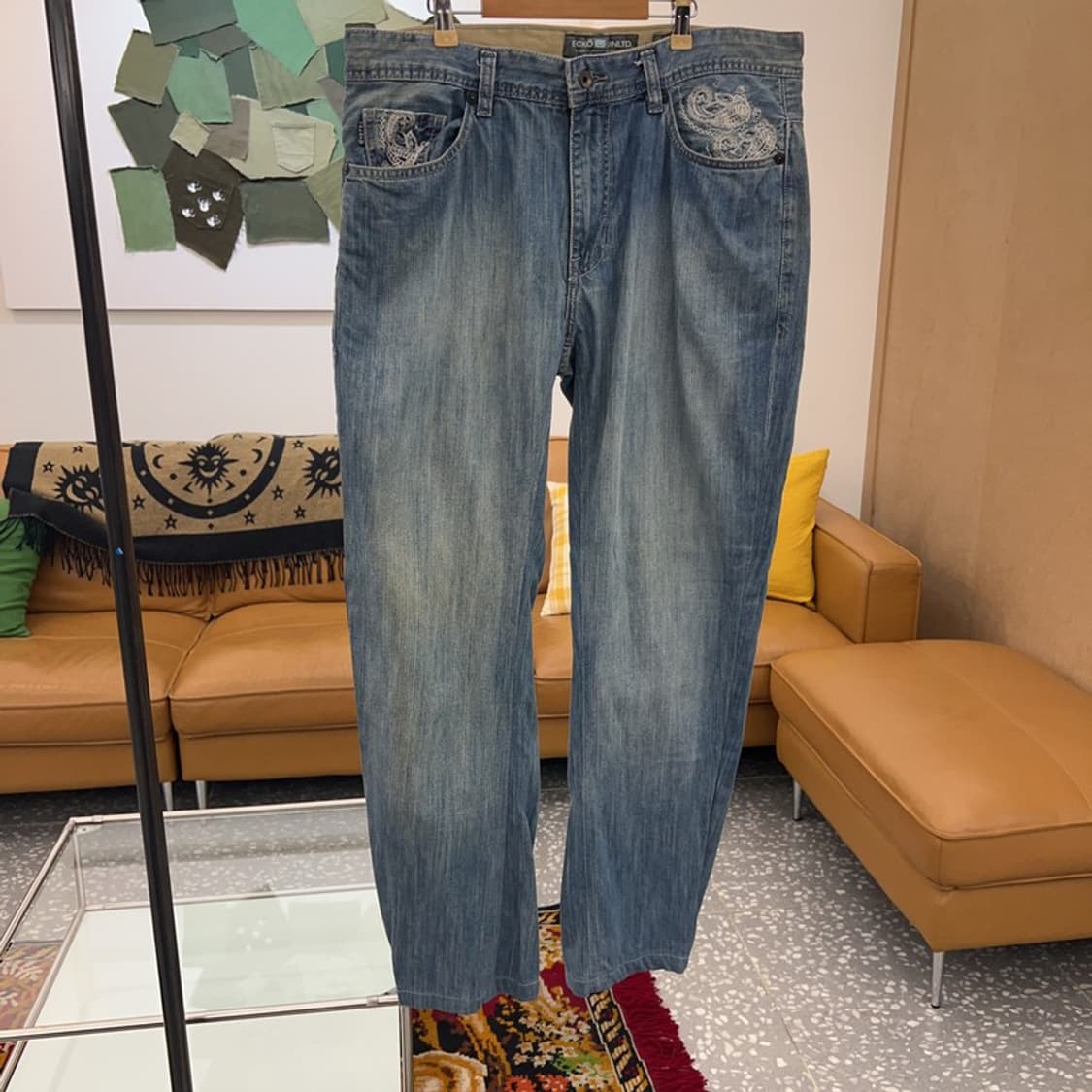 에코 ECKO 빈티지 올드스쿨 자수 데님팬츠 청바지 36인치 C04879 상품이미지4