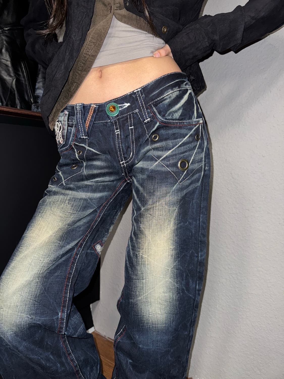 RIOBERA 리오베라 로우라이즈 자수 데님팬츠 상품이미지6