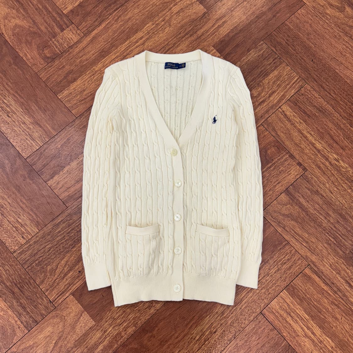 여성용 M 폴로 랄프로렌 아이보리 케이블 롱 니트 가디건 상품이미지1