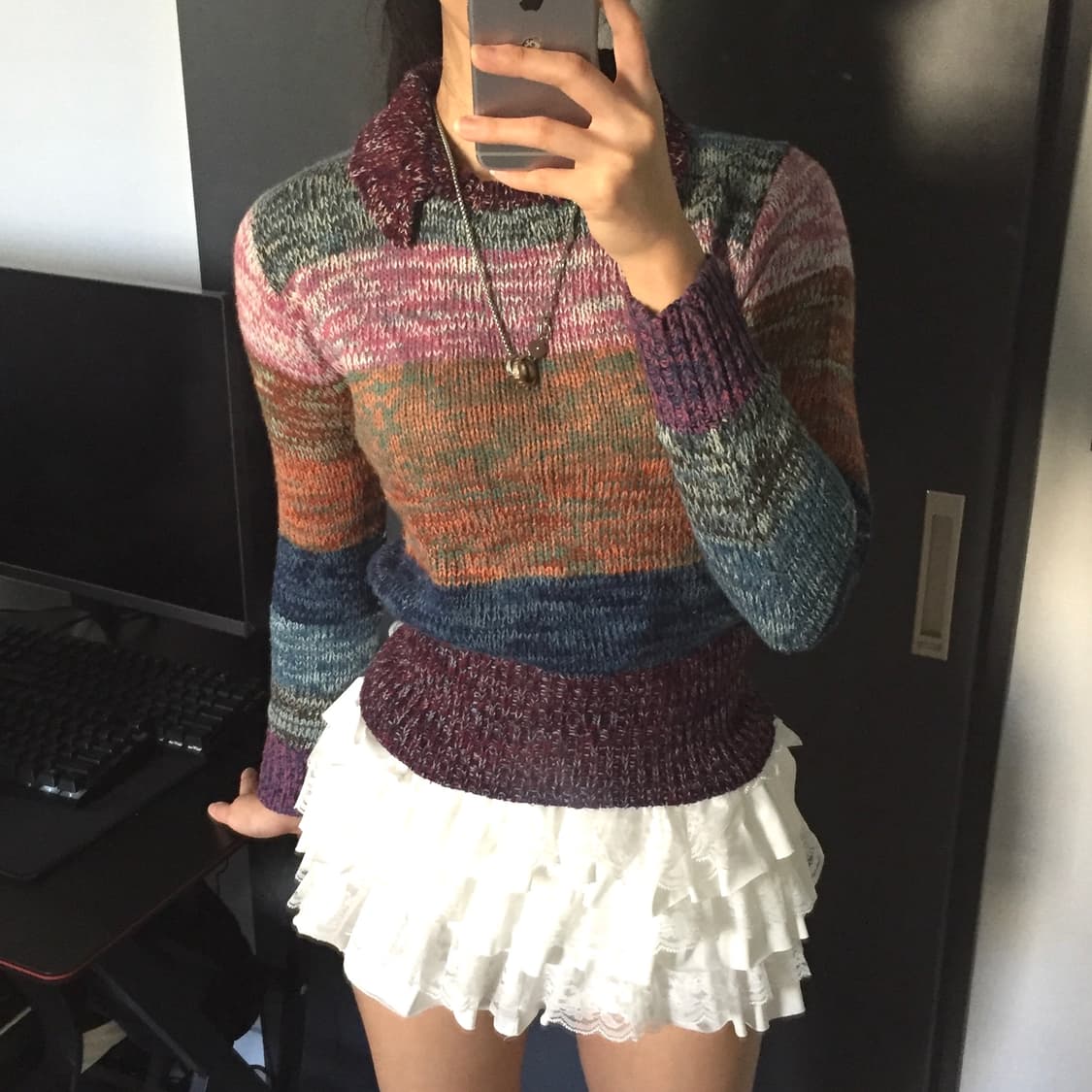 Iejaby 레인보우 카라 슬림핏 니트 상품이미지1