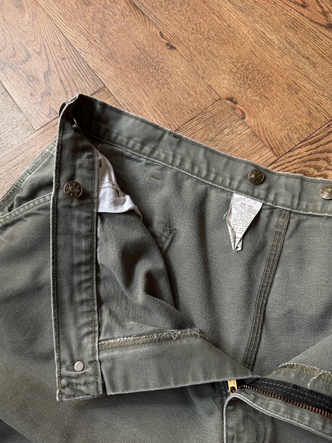 [42]칼하트 USA 서스펜더 버튼 모스그린 싱글니 워크 팬츠 상품이미지5