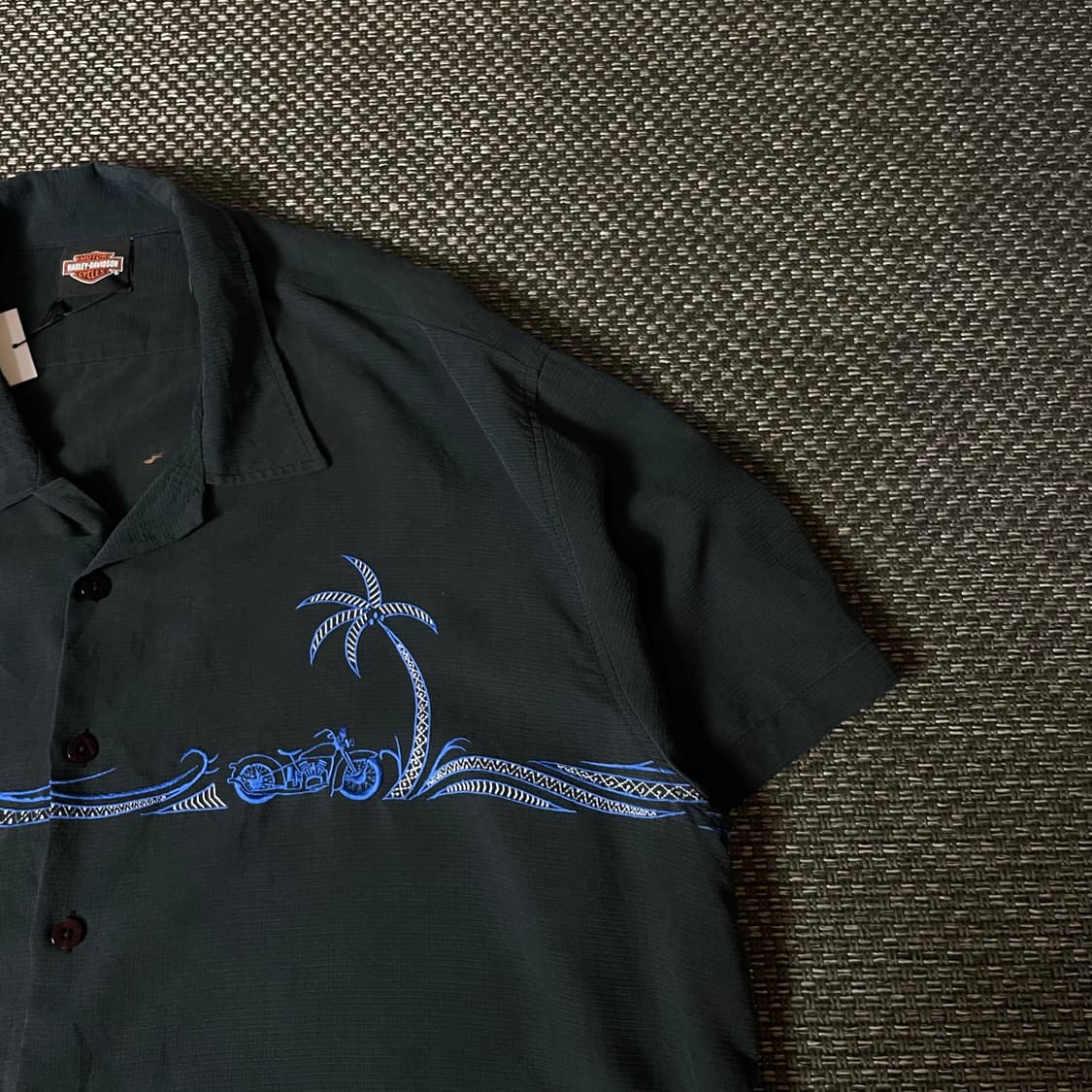 할리데이비슨 네이비 하와이안 블루 자수 반팔 셔츠 3XL 상품이미지3